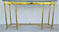 Labarge Brass and Beveled Glass Hoof Feet Console Sofa Table