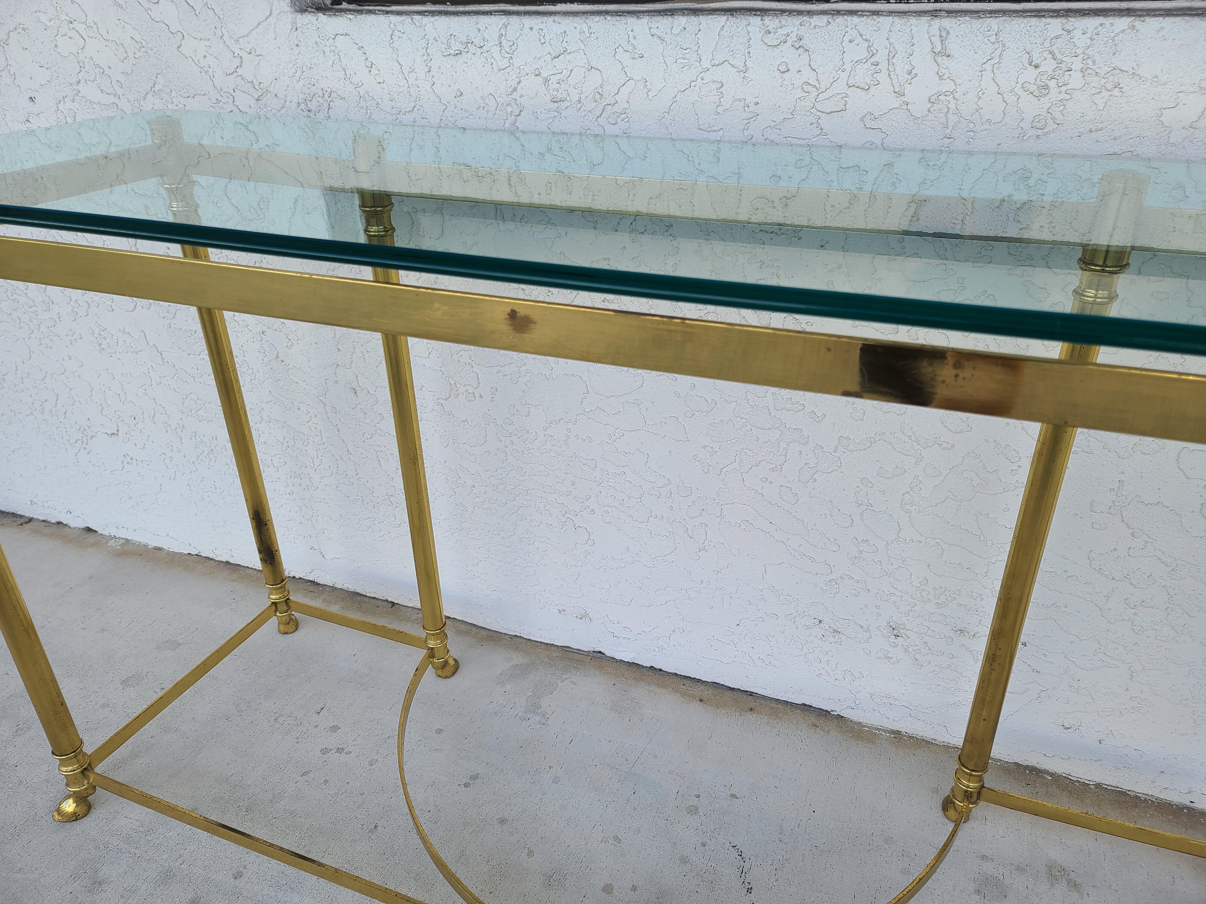 Late 20th Century Labarge Brass and Beveled Glass Hoof Feet Console Sofa Table