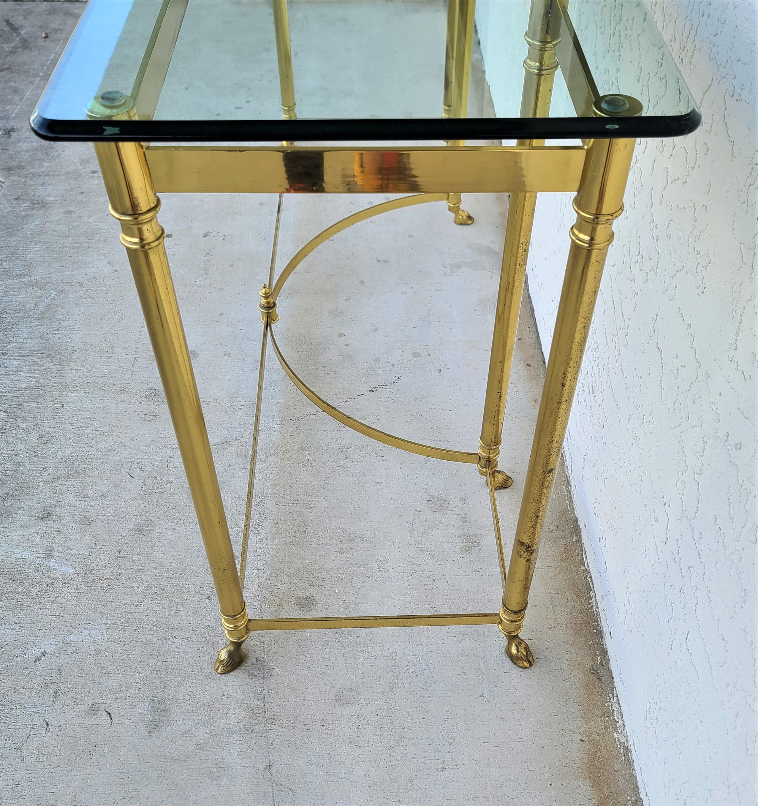 Labarge Brass and Beveled Glass Hoof Feet Console Sofa Table 1