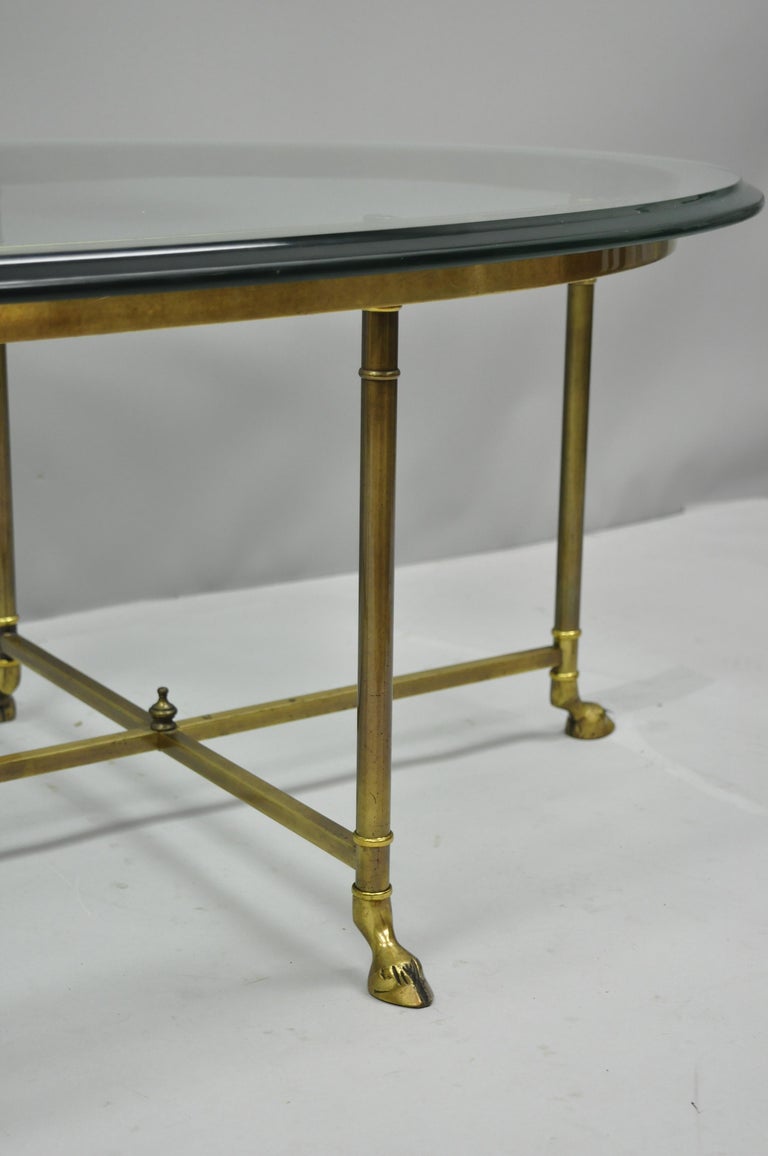 Labarge Brass and Glass Oval Italian Coffee Table Hoof ...