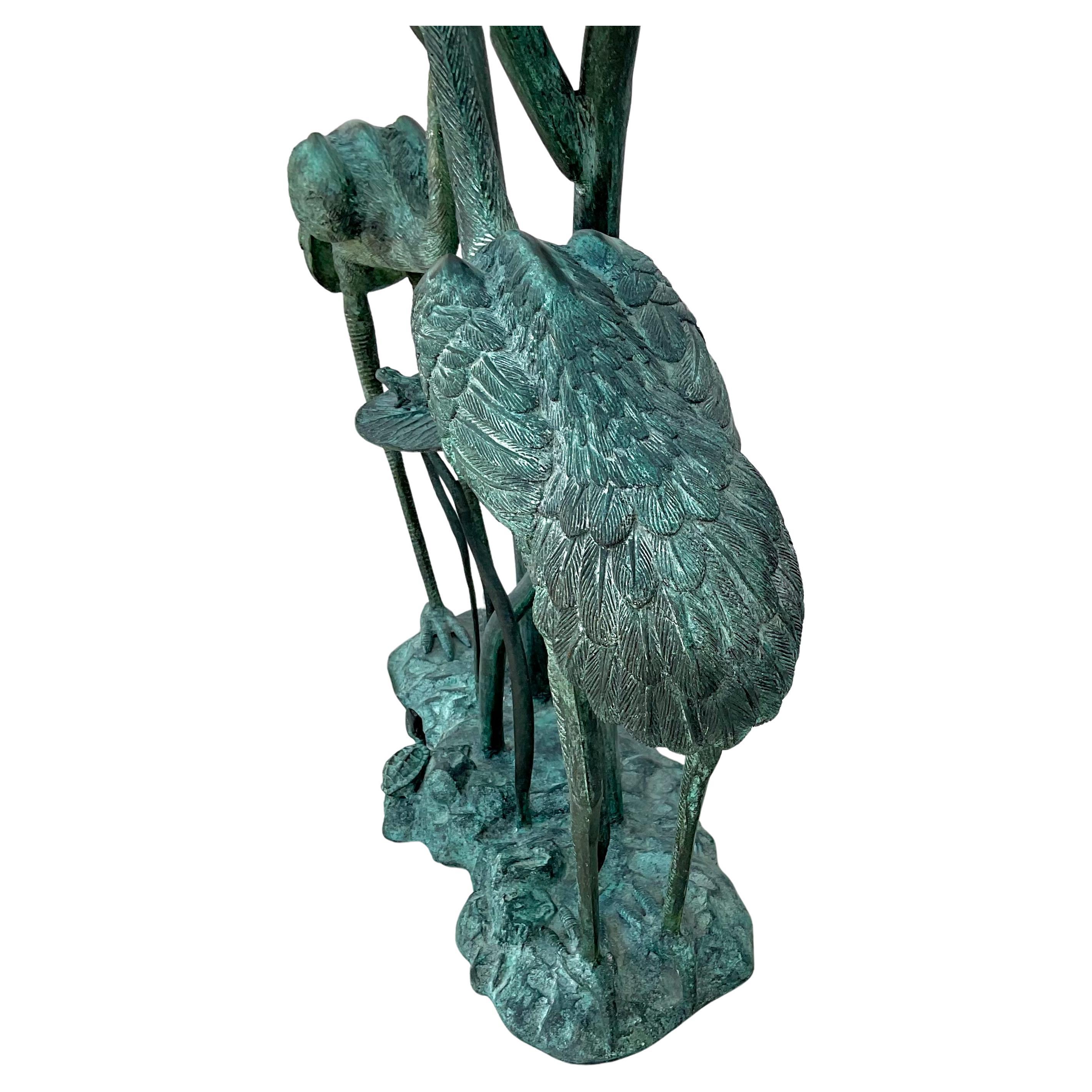 Labarge Bronze Crane and Lily Pad Glass Top Console Table For Sale 4