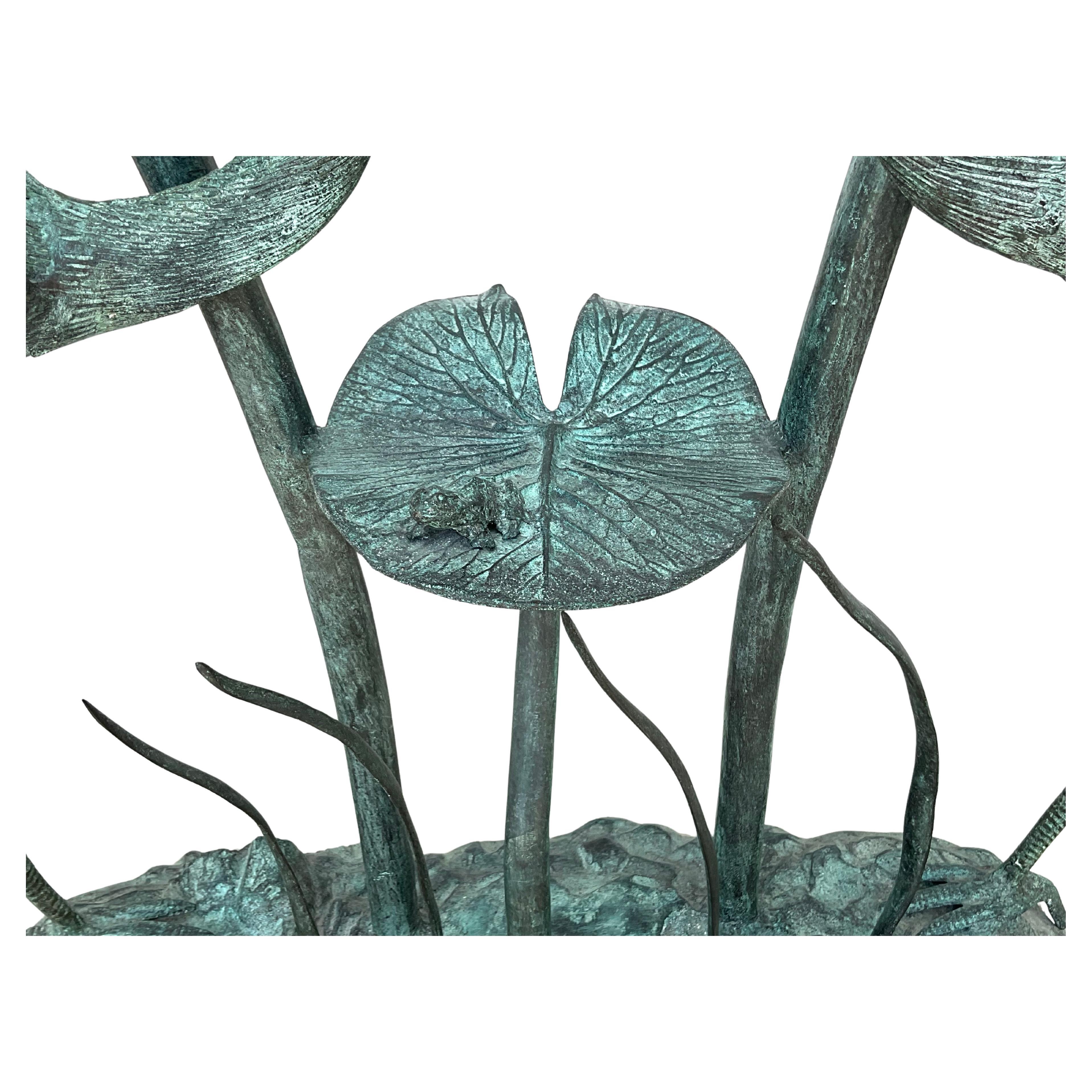 Labarge Bronze Crane and Lily Pad Glass Top Console Table For Sale 5