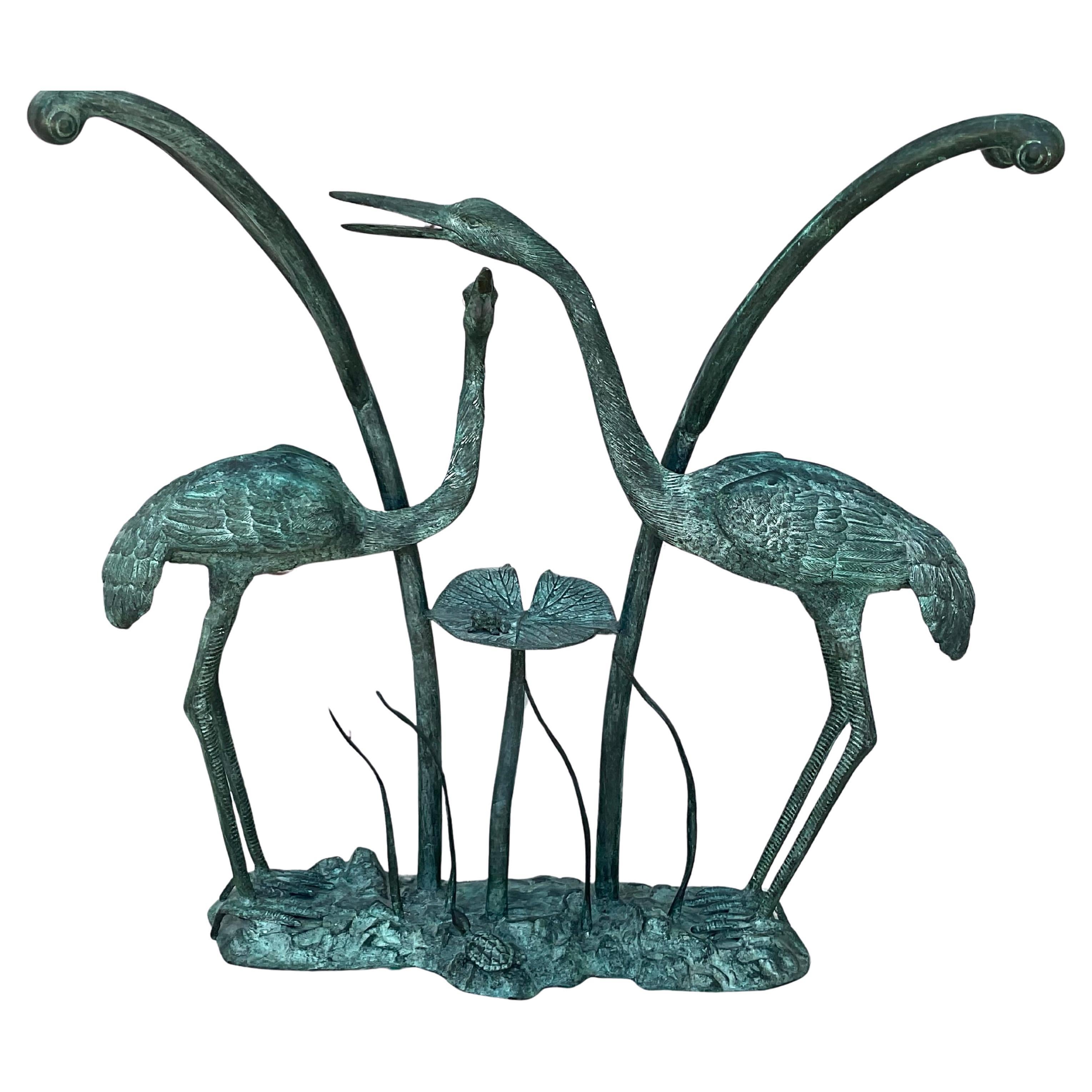 Labarge Bronze Crane and Lily Pad Glass Top Console Table For Sale 6