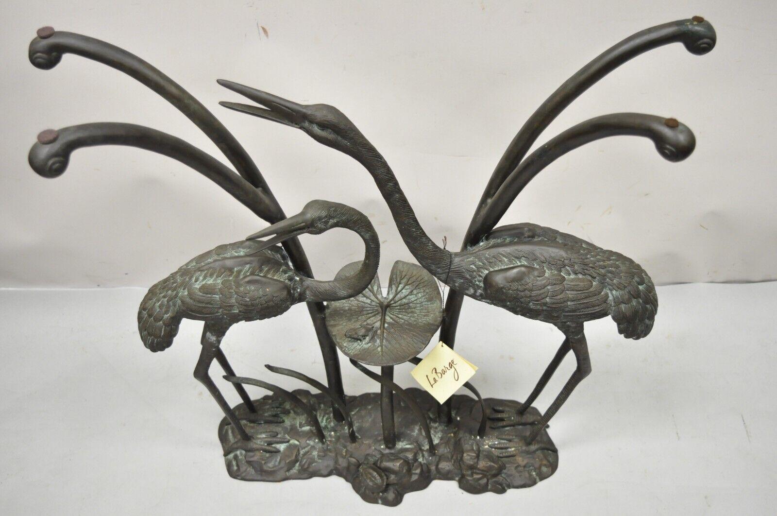 Labarge Bronze Crane Bird Lily Pad Glass Top Console Sofa Hall Table For Sale 3
