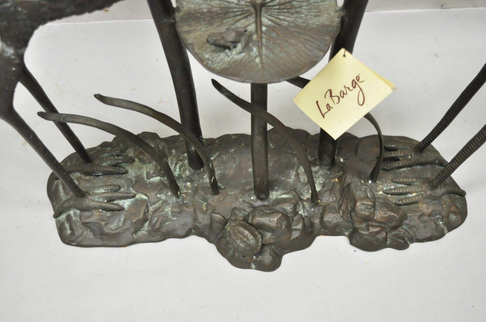 Bronze Console pour canapé Labarge avec plateau en verre et dossier en forme de nénuphar en forme d'oiseau grue en bronze en vente