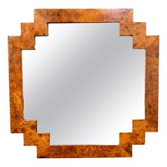 LaBarge Burled 1970s Elmwood Geometric Mirror Italian