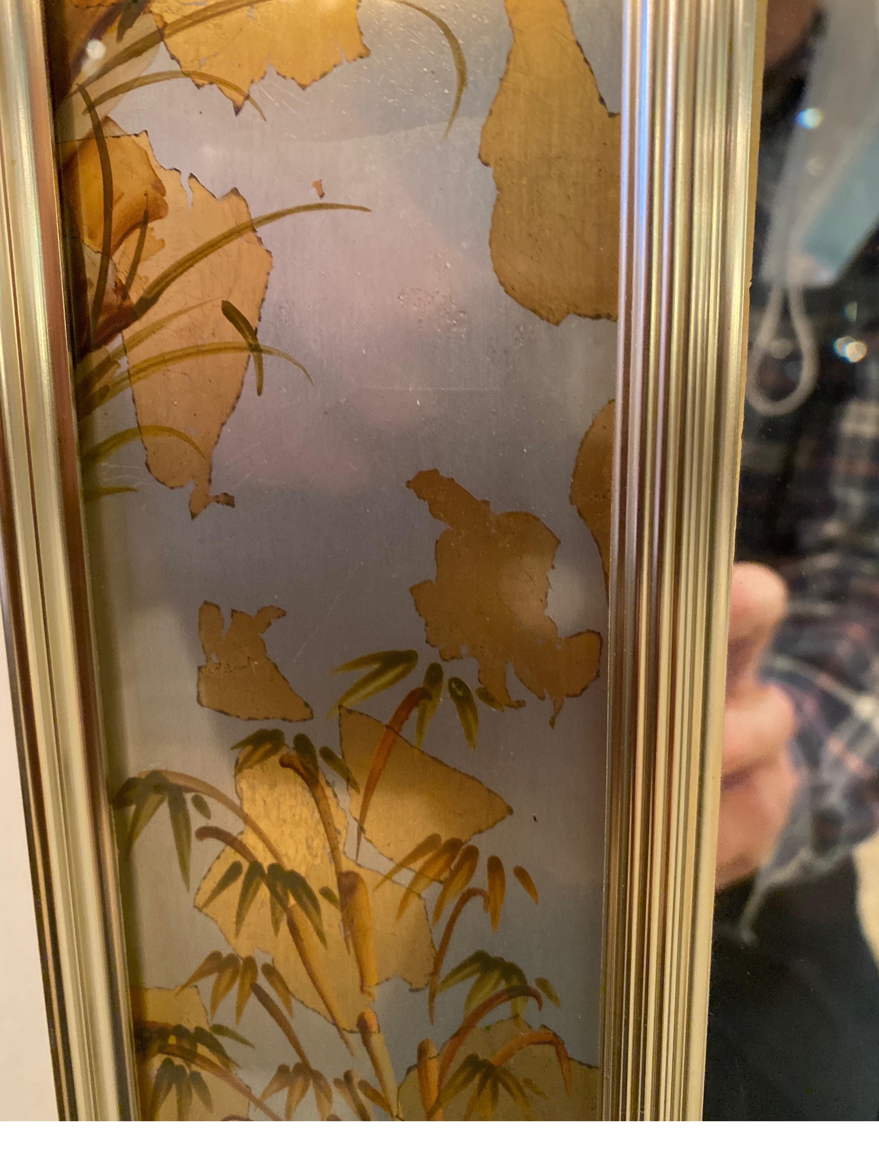 Hand-Painted LaBarge Chinoiserie Hand Painted Eglomise Silvered Mirror