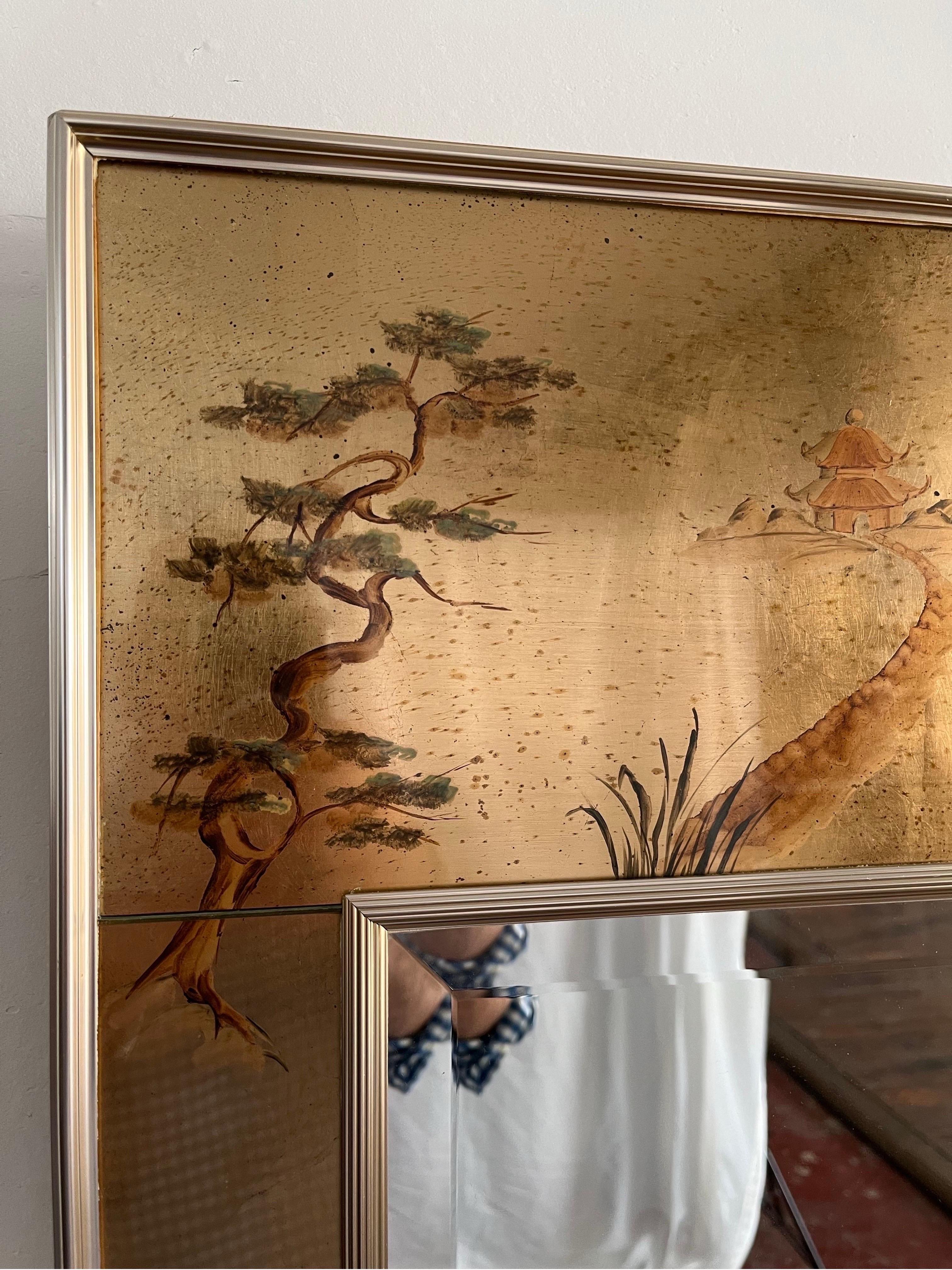 LaBarge Chinoiserie Handpainted & Signed Mirror For Sale 1