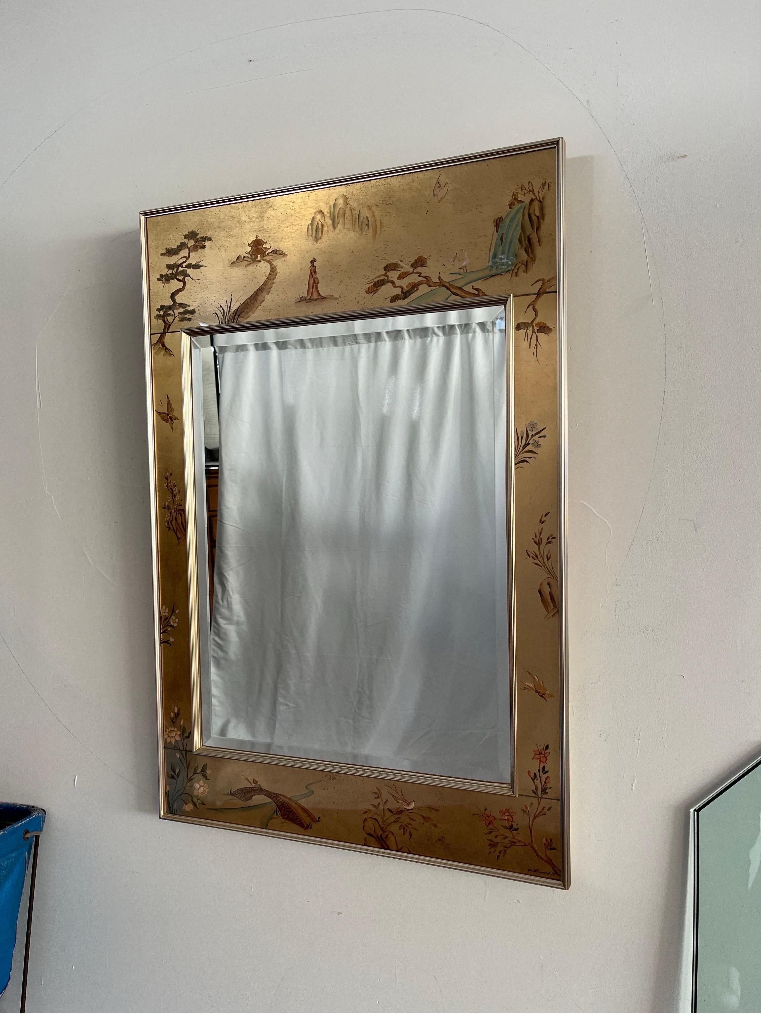LaBarge Chinoiserie Handpainted & Signed Mirror For Sale 5