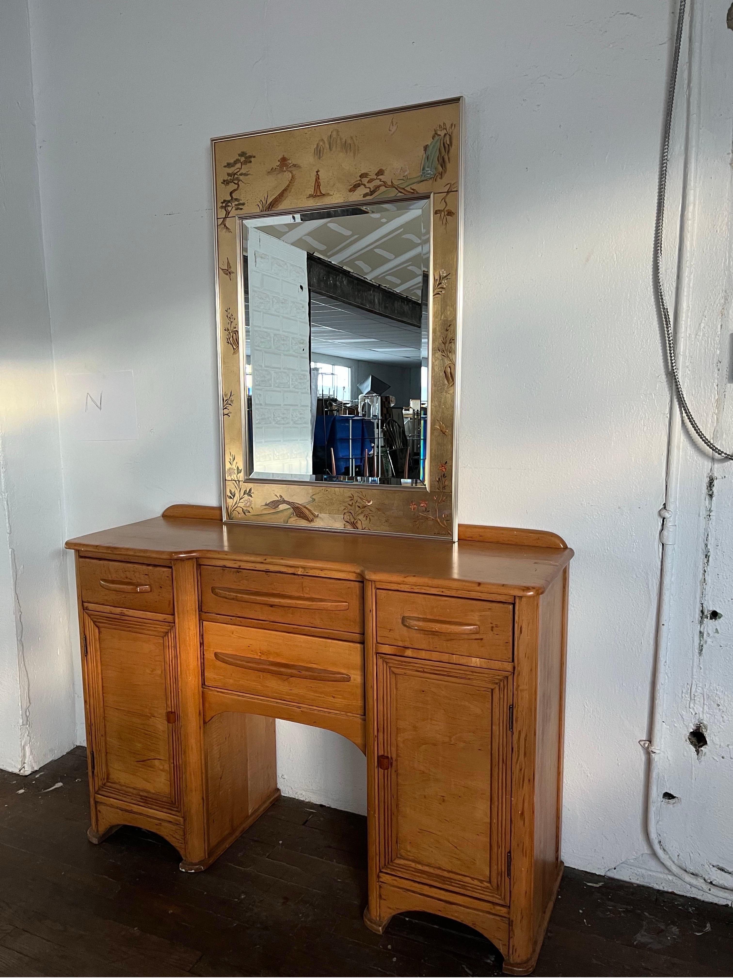 Late 20th Century LaBarge Chinoiserie Handpainted & Signed Mirror For Sale
