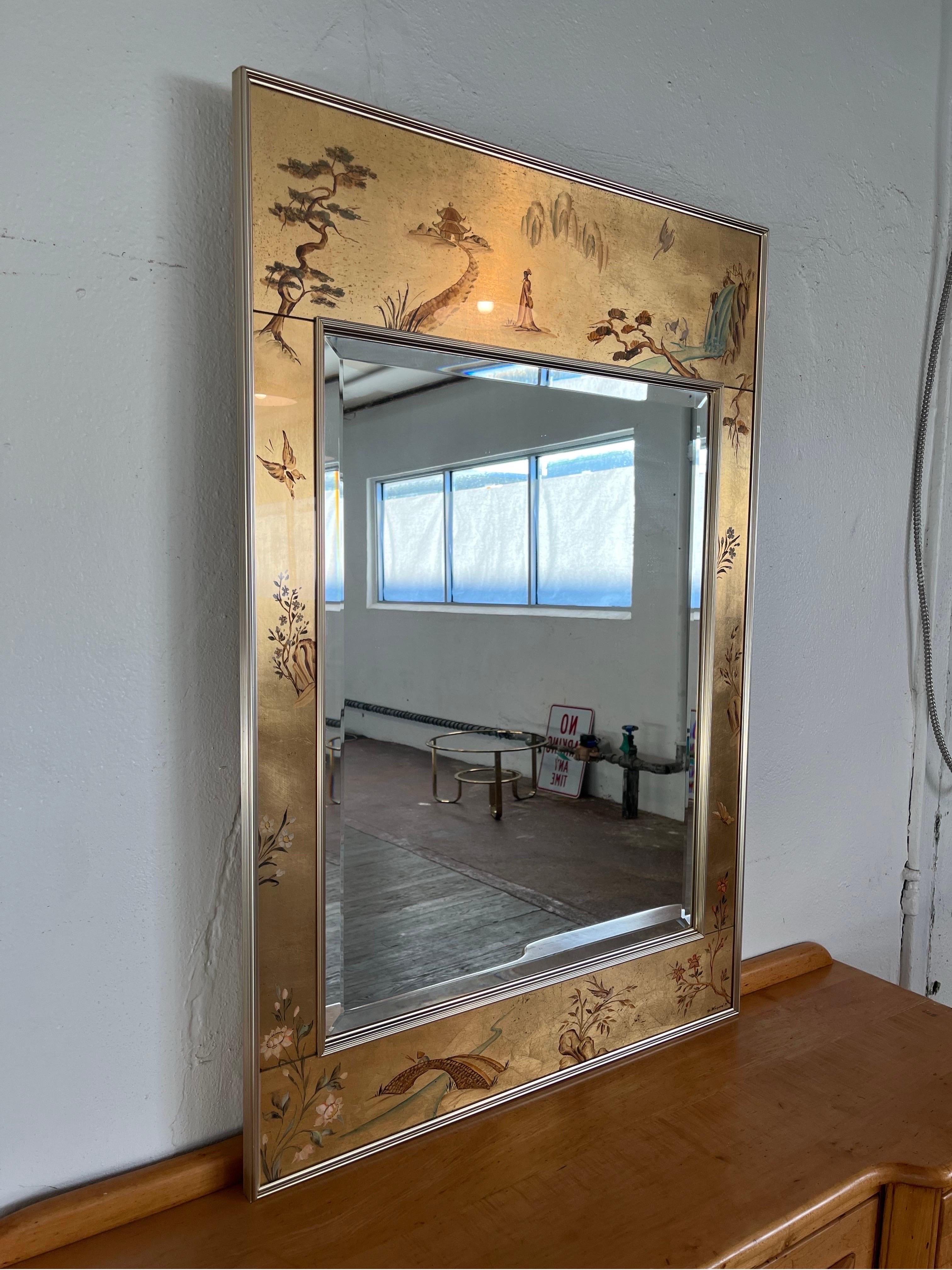 LaBarge Chinoiserie Handpainted & Signed Mirror For Sale 1