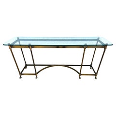 LaBarge Console Table Brass Hoof Footed & Glass Top 1970s