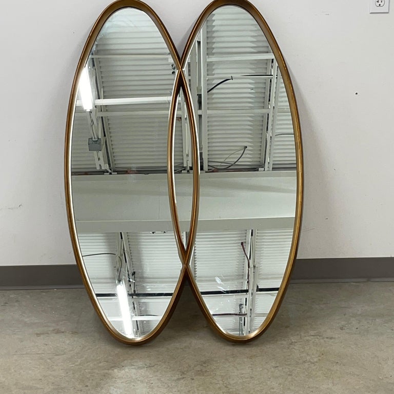 LaBarge double interlocking elliptical oval giltwood framed mirror. Very clean condition. More of a bronze tone. Ready to place.
