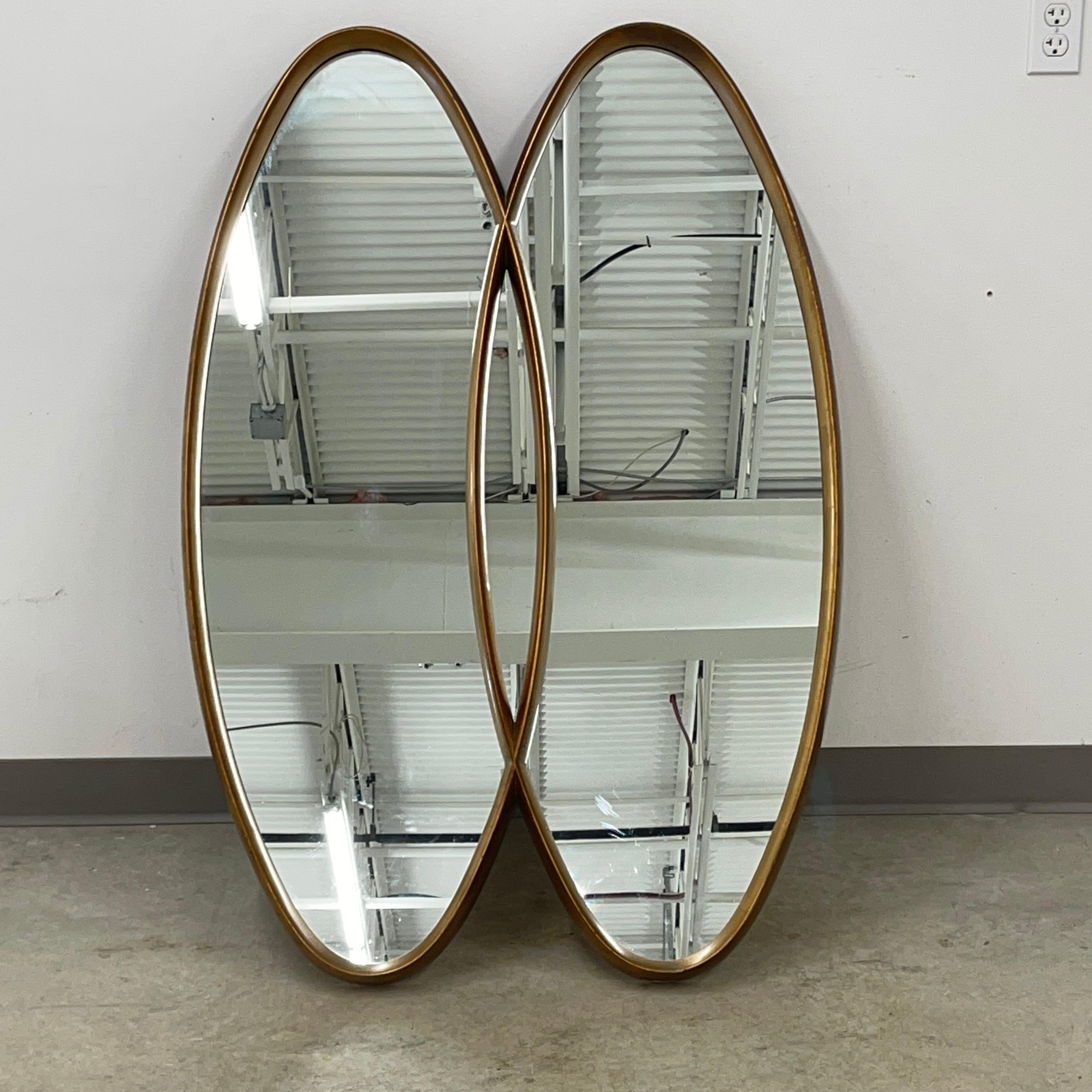 Hollywood Regency LaBarge Double Oval Bronze Giltwood Wall Mirror
