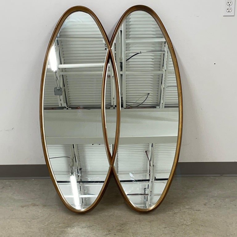 Hollywood Regency LaBarge Double Oval Bronze Giltwood Wall Mirror For Sale