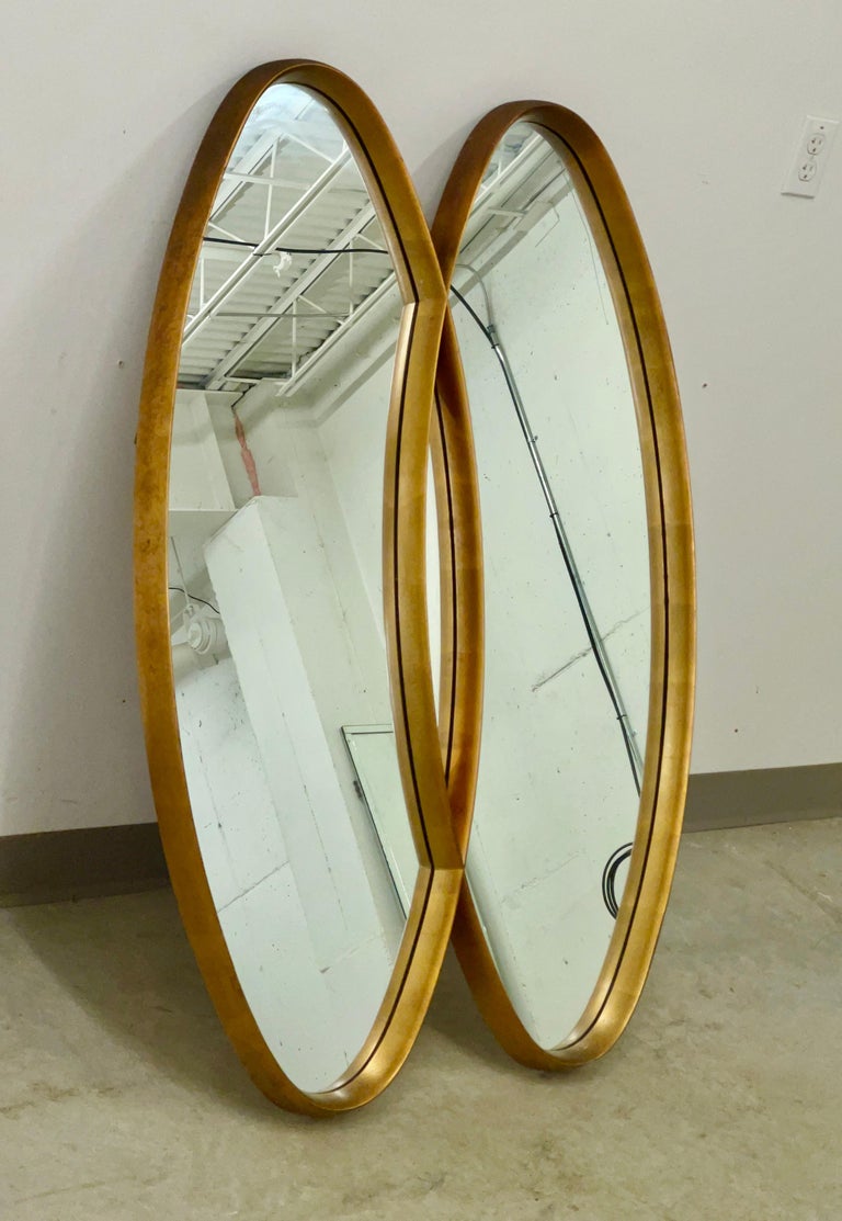Mid-20th Century LaBarge Double Oval Bronze Giltwood Wall Mirror For Sale