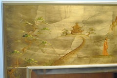 LaBarge Églomisé Reverse Painted Asian Style Gold Bevelled Wall Mirror