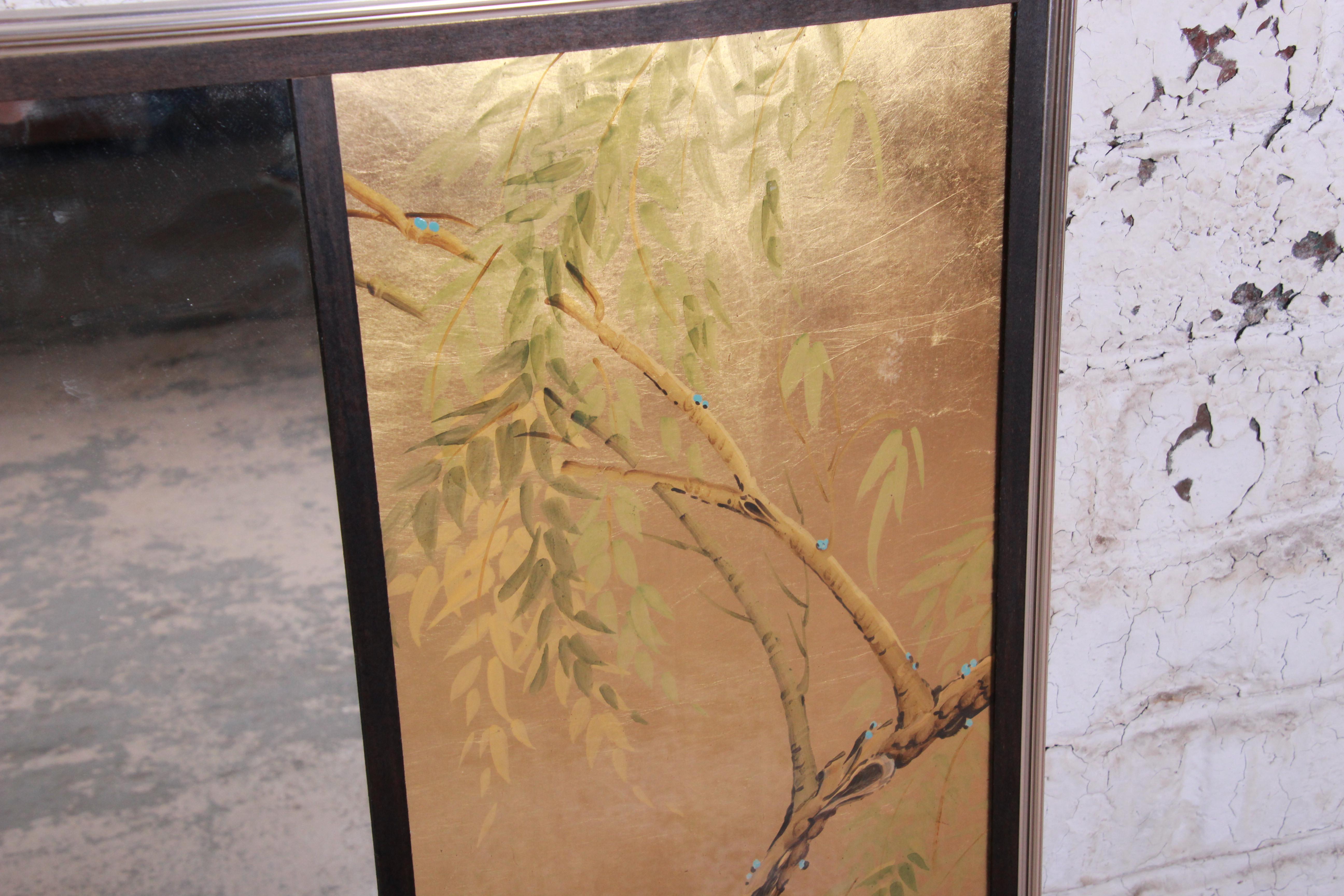 Late 20th Century Labarge Églomisé Reverse Painted Hollywood Regency Chinoiserie Wall Mirror