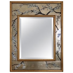 Labarge for Maitland Smith Framed Beveled Wall Mirror with Hand Paintings