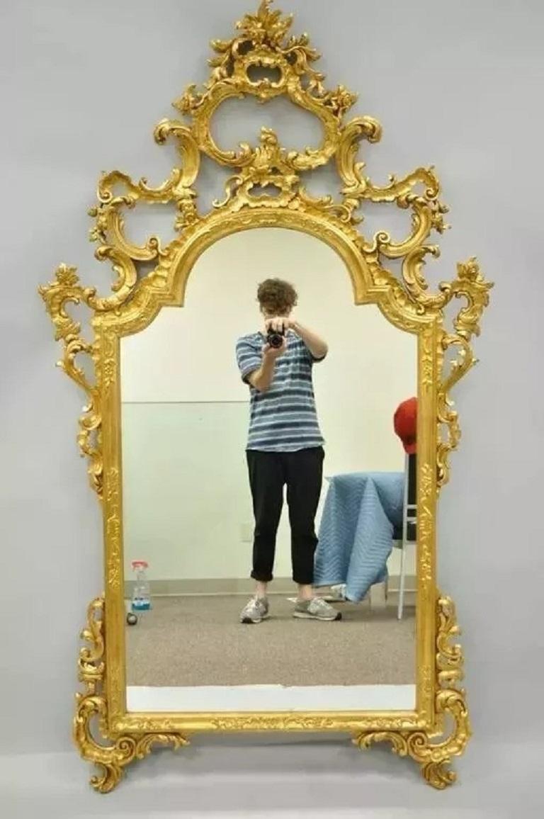 Labarge French Louis XV Rococo Style Gold Giltwood Large Console Wall Mirror For Sale 5