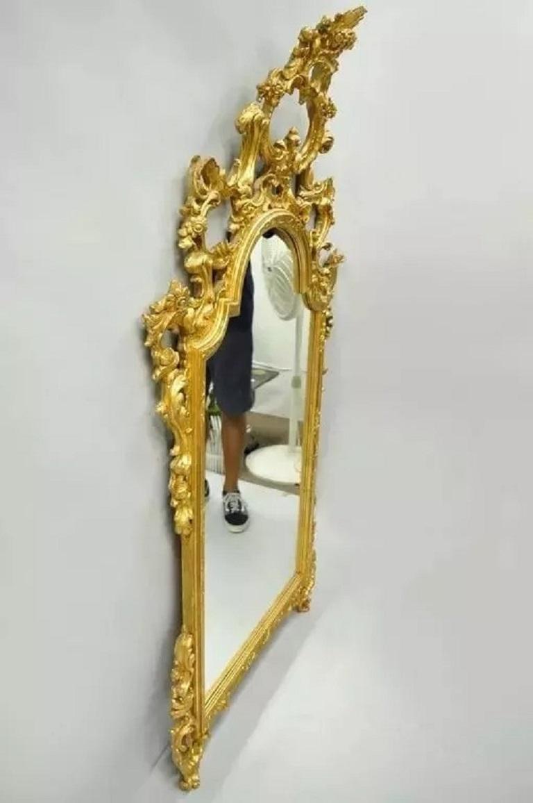 Labarge French Louis XV Rococo Style Gold Giltwood Large Console Wall Mirror In Good Condition For Sale In Philadelphia, PA