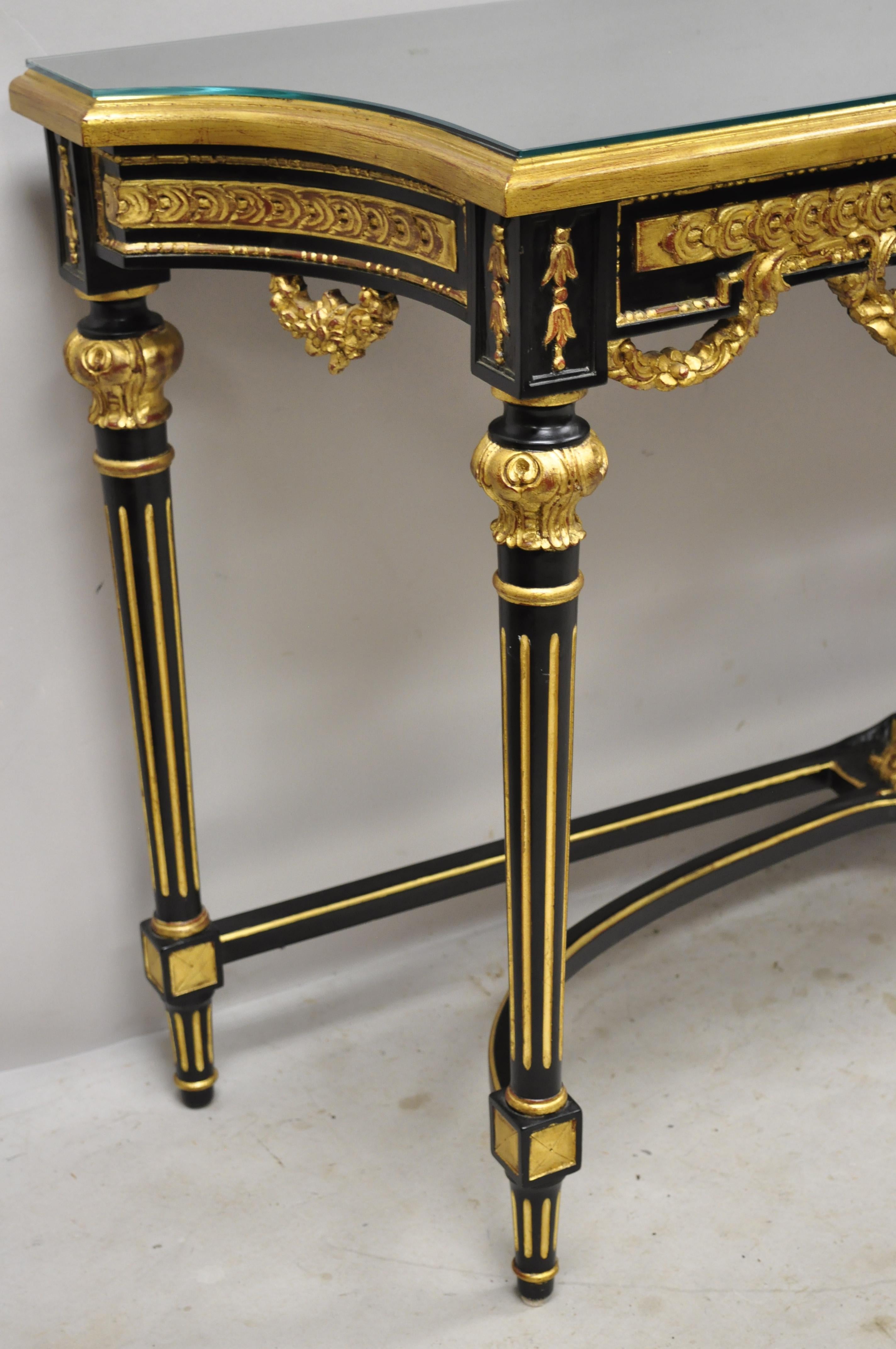 Labarge French Louis XVI Italian Black Lacquer Gold Gilt Jansen Console Table For Sale 2