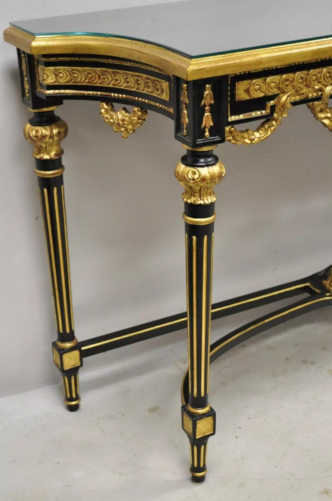 Labarge French Louis XVI Italian Black Lacquer Gold Gilt Jansen Console Table For Sale 3