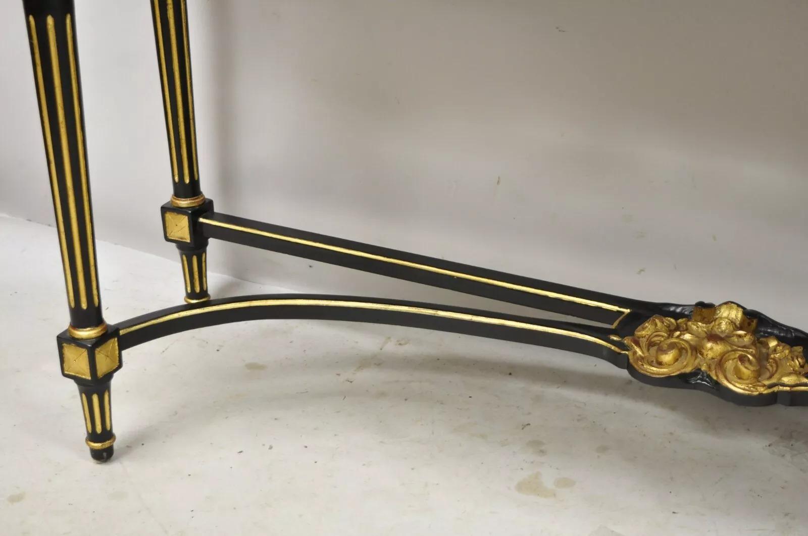 Labarge French Louis XVI Italian Black Lacquer Gold Gilt Jansen Console Table For Sale 4