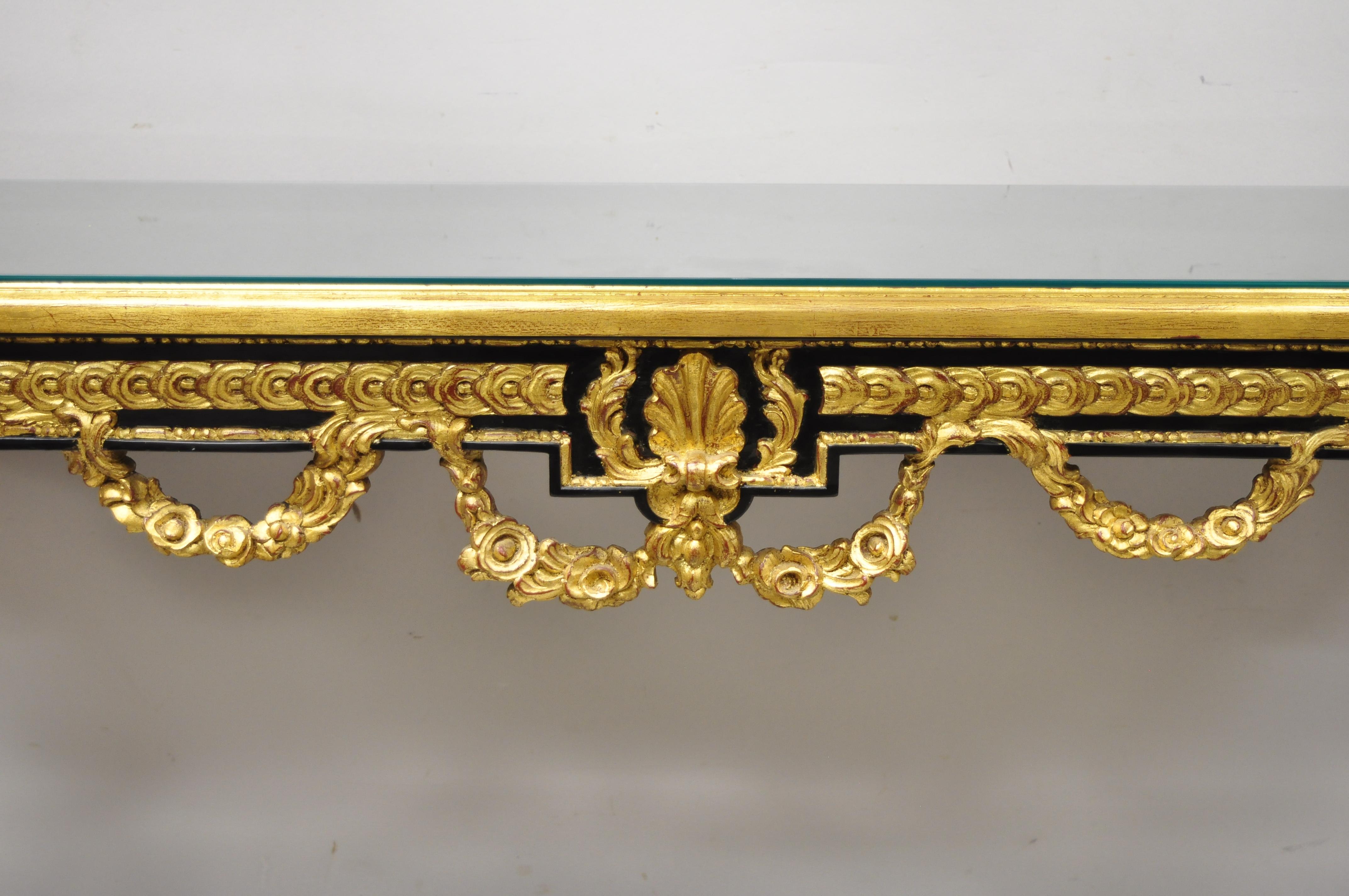 Labarge Table console italienne Louis XVI en laque noire dorée Jansen Bon état - En vente à Philadelphia, PA