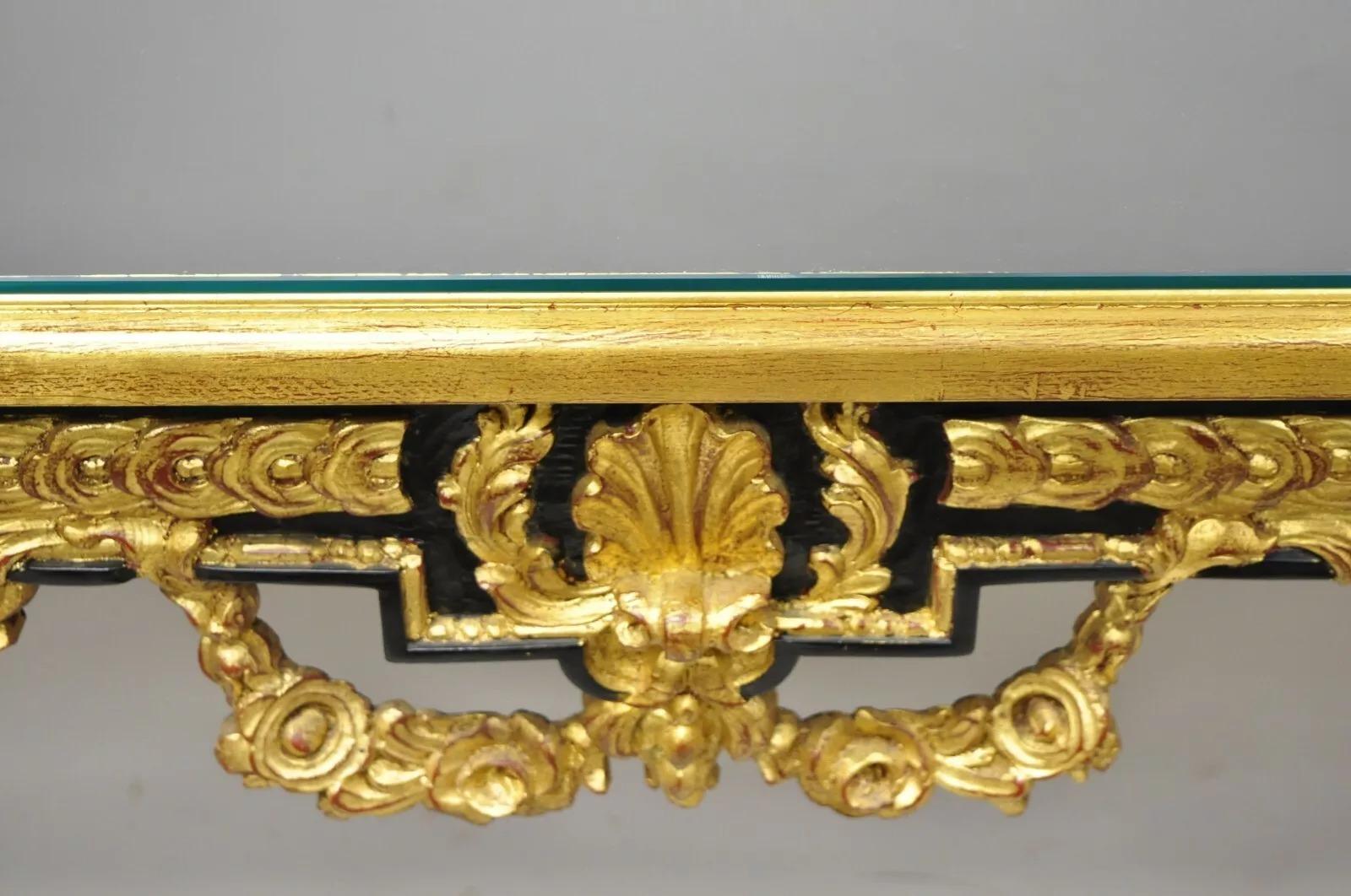 Unknown Labarge French Louis XVI Italian Black Lacquer Gold Gilt Jansen Console Table For Sale