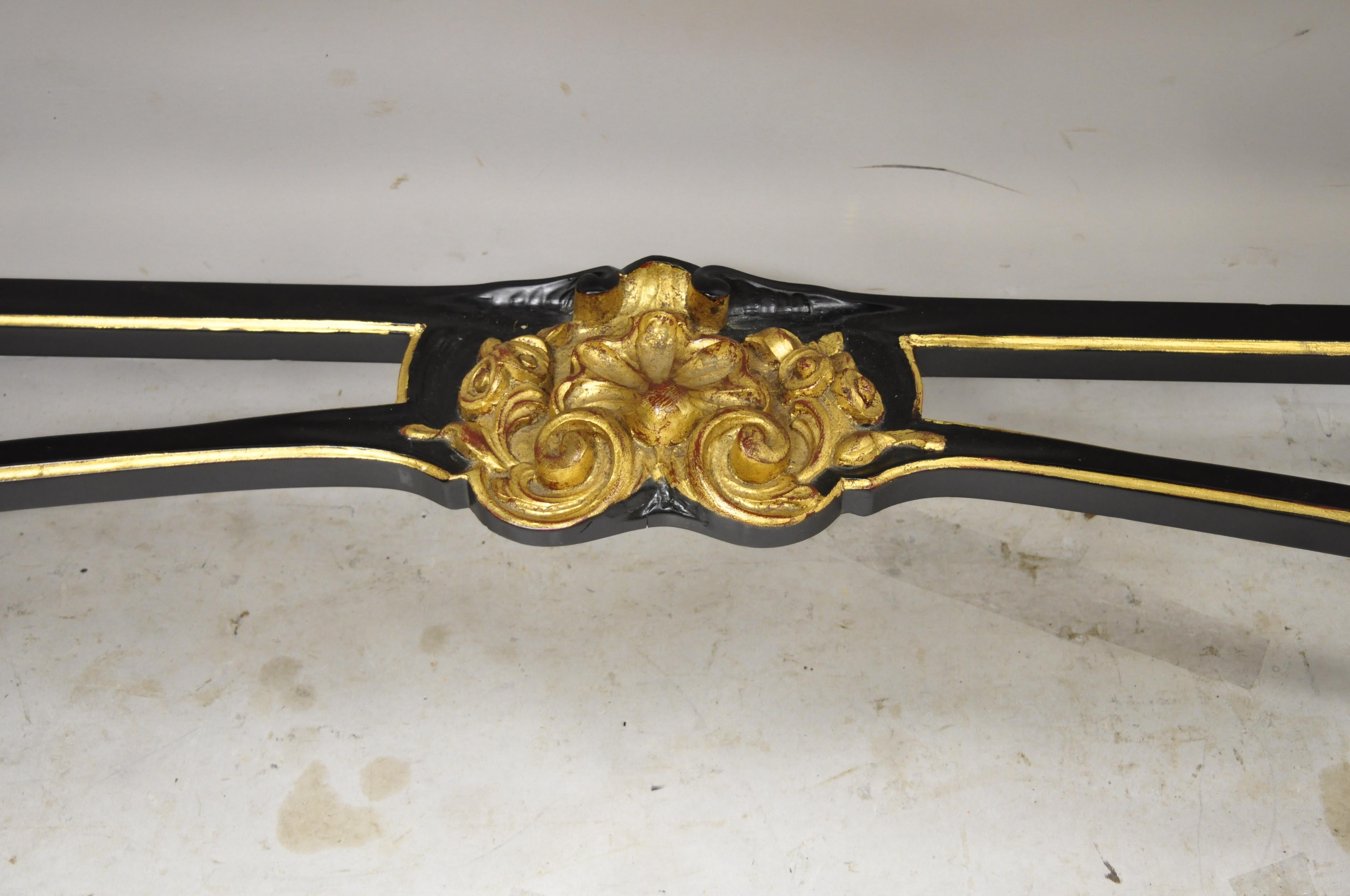 Labarge French Louis XVI Italian Black Lacquer Gold Gilt Jansen Console Table For Sale 1