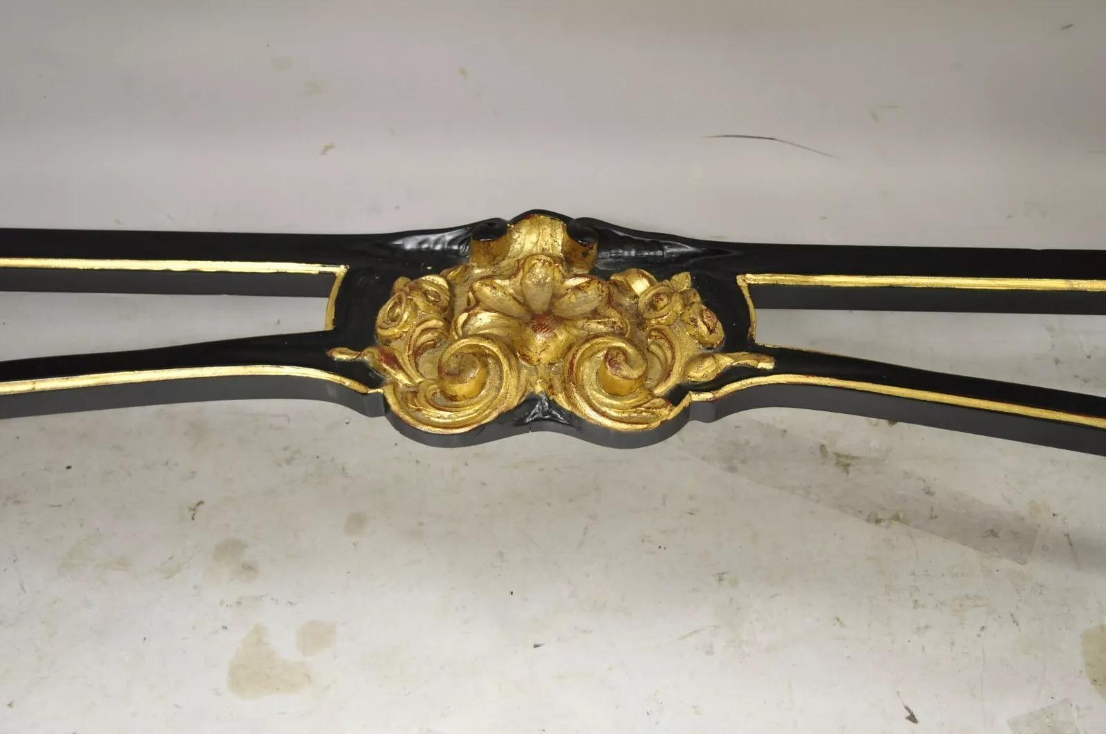 Labarge French Louis XVI Italian Black Lacquer Gold Gilt Jansen Console Table For Sale 2
