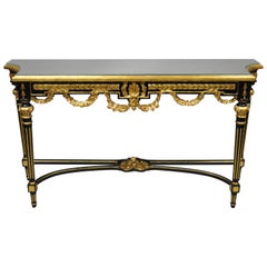 Labarge French Louis XVI Italian Black Lacquer Gold Gilt Jansen Console Table