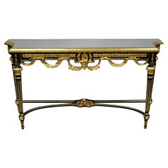 Labarge French Louis XVI Italian Black Lacquer Gold Gilt Jansen Console Table