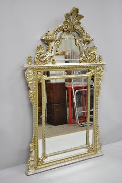 Labarge French Rococo Louis XV Style Silver Giltwood Trumeau Console Mirror