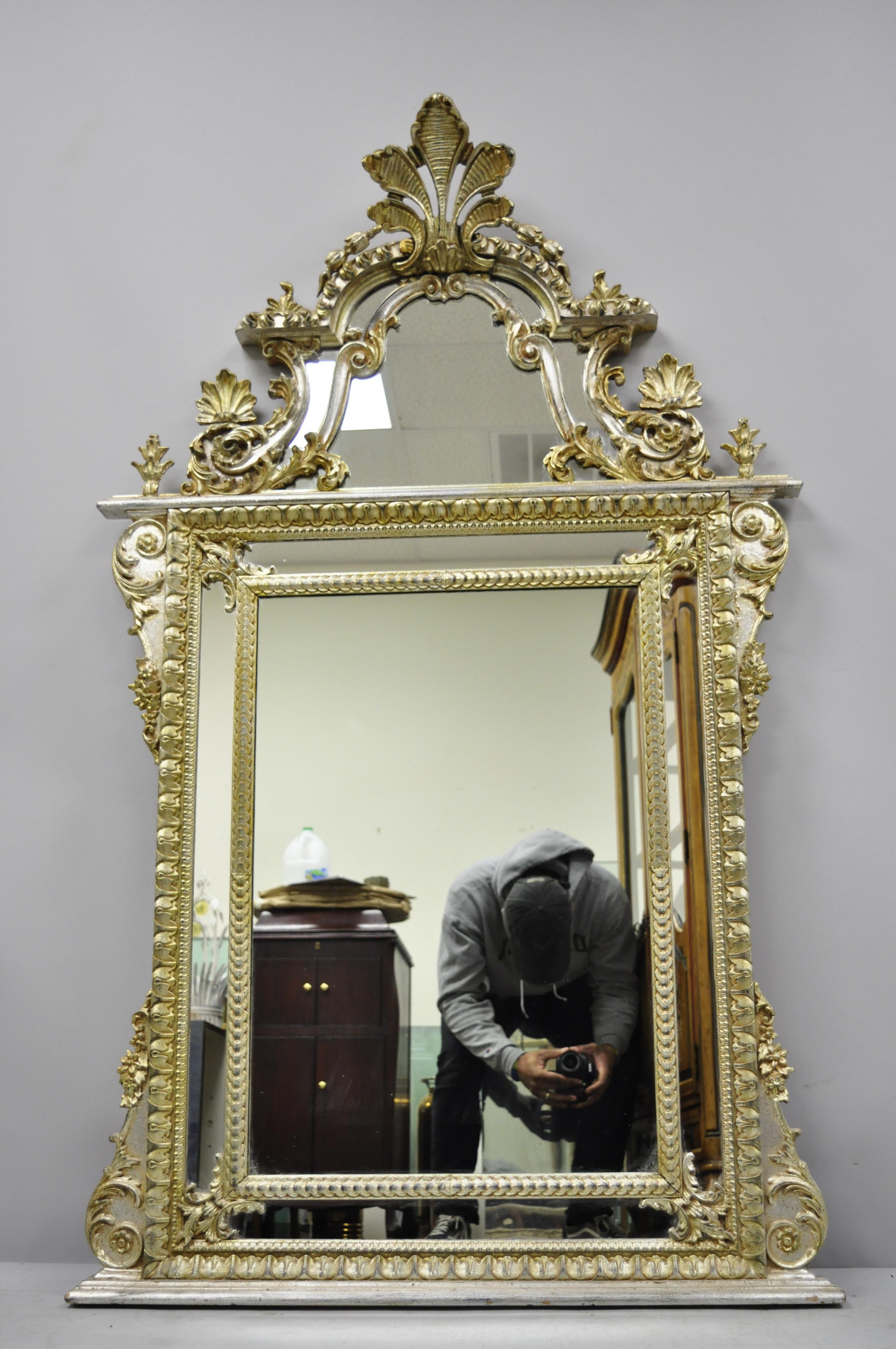 Labarge French Rococo Louis XV Style Silver Giltwood Trumeau Console Mirror In Good Condition In Philadelphia, PA