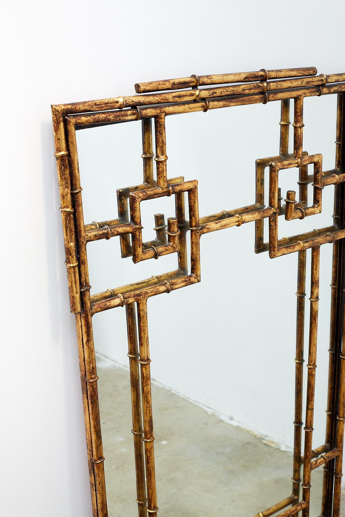 Hollywood Regency Labarge Gilt Iron Faux Bamboo Mirror