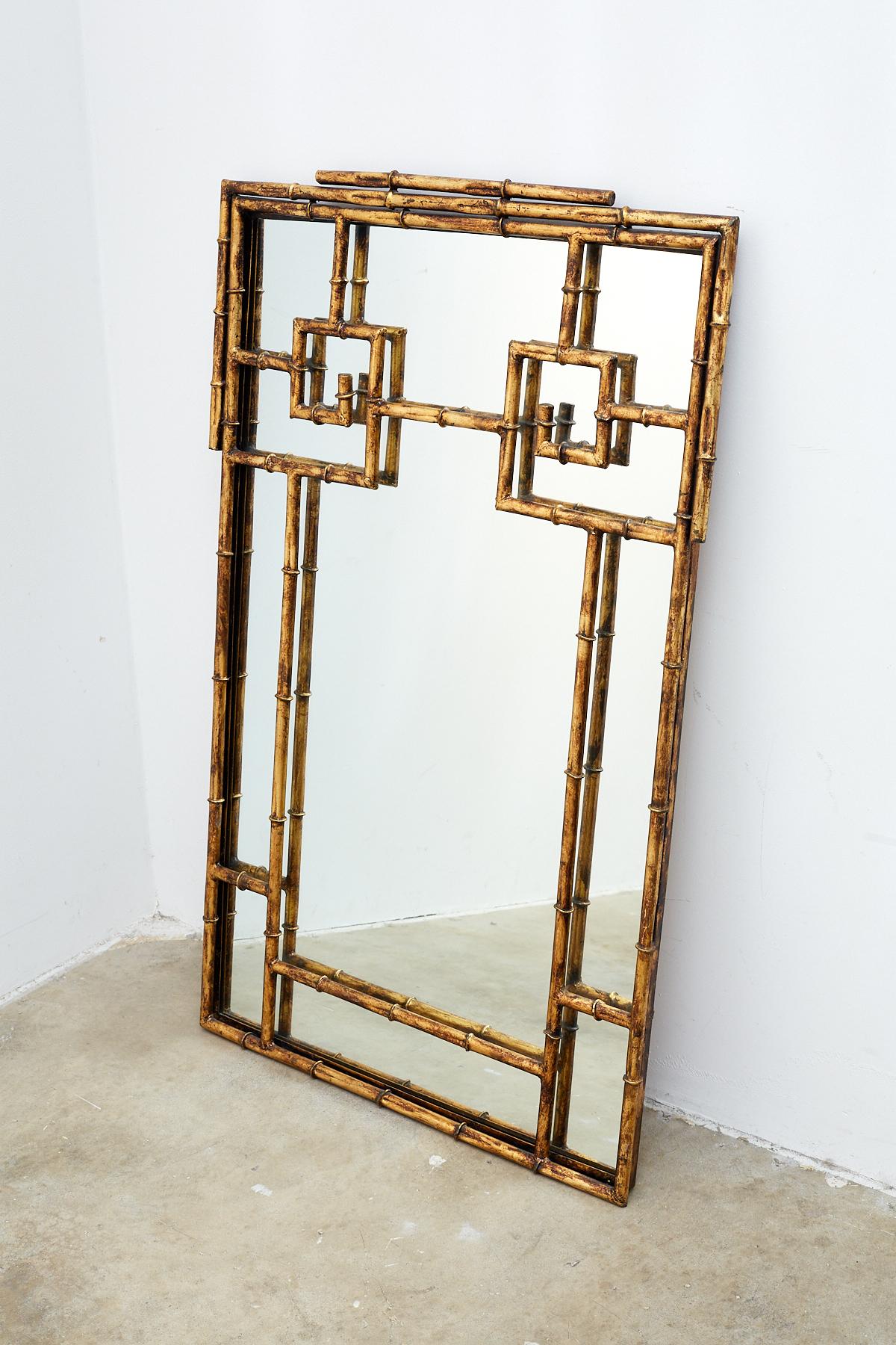 20th Century Labarge Gilt Iron Faux Bamboo Mirror