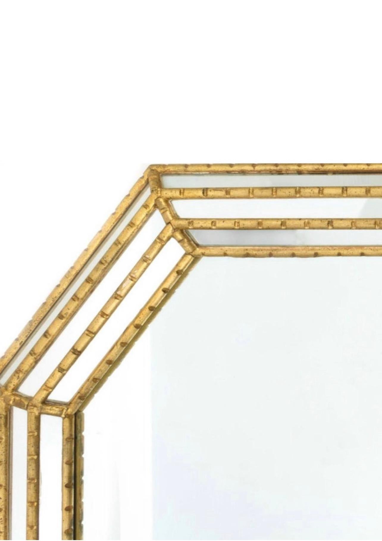 Hollywood Regency Labarge Gold Faux Bamboo Octagonal Mirror For Sale