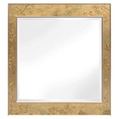 Specchio in vetro e alluminio in stile Chinoiserie dipinto al contrario e con foglia d'oro LaBarge