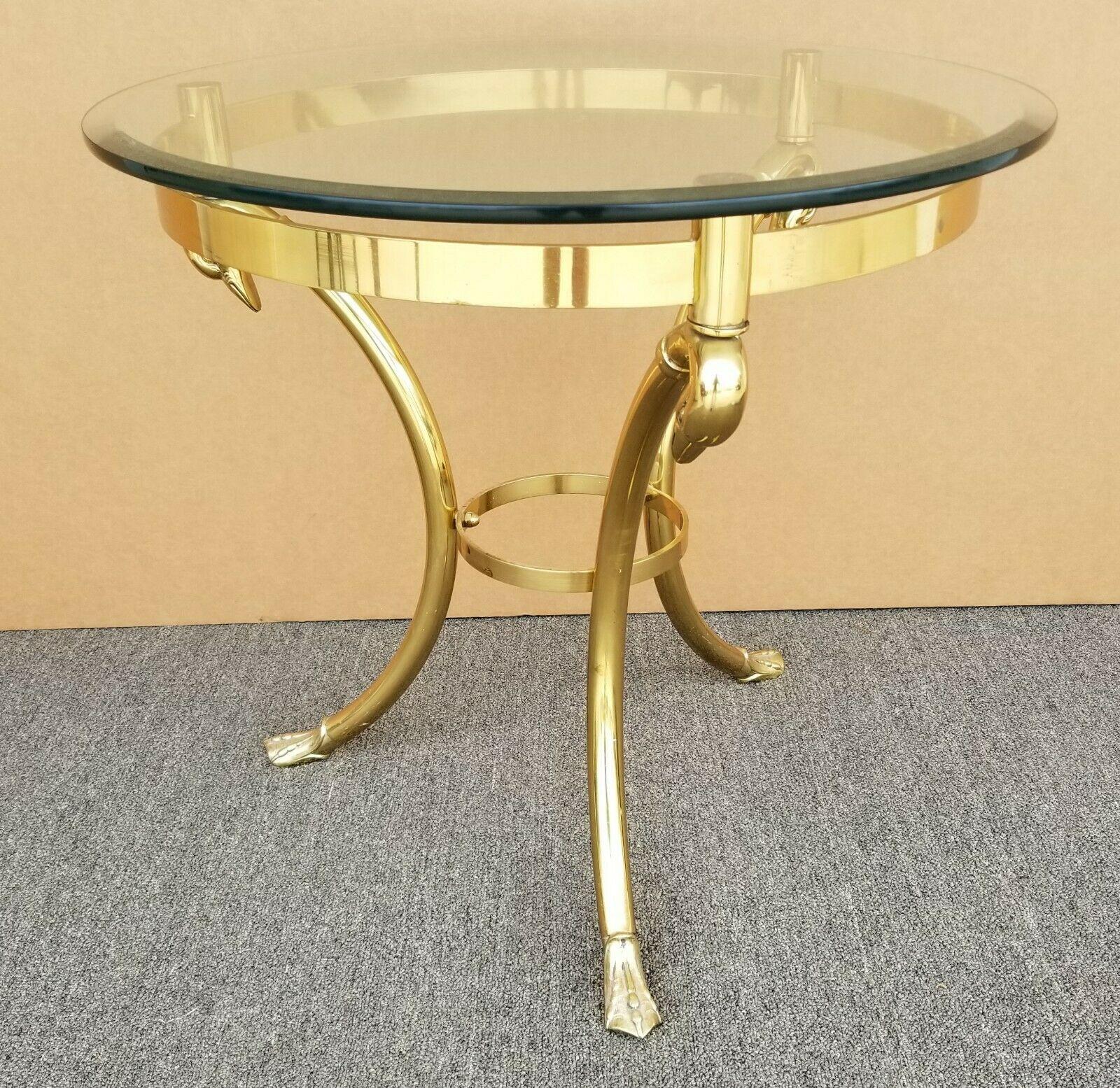 Labarge Gueridon Style Hollywood Regency Brass Glass Swans Side End Table 1