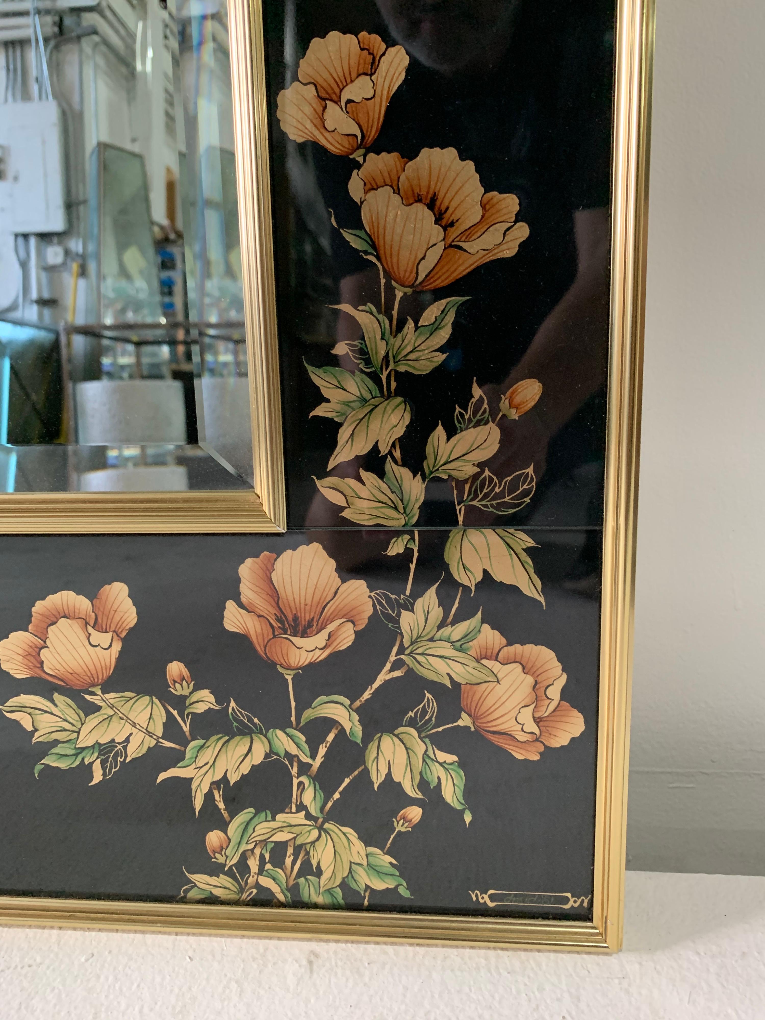 LaBarge Hand Painted Large Églomisé Mirror In Good Condition In East Hampton, NY