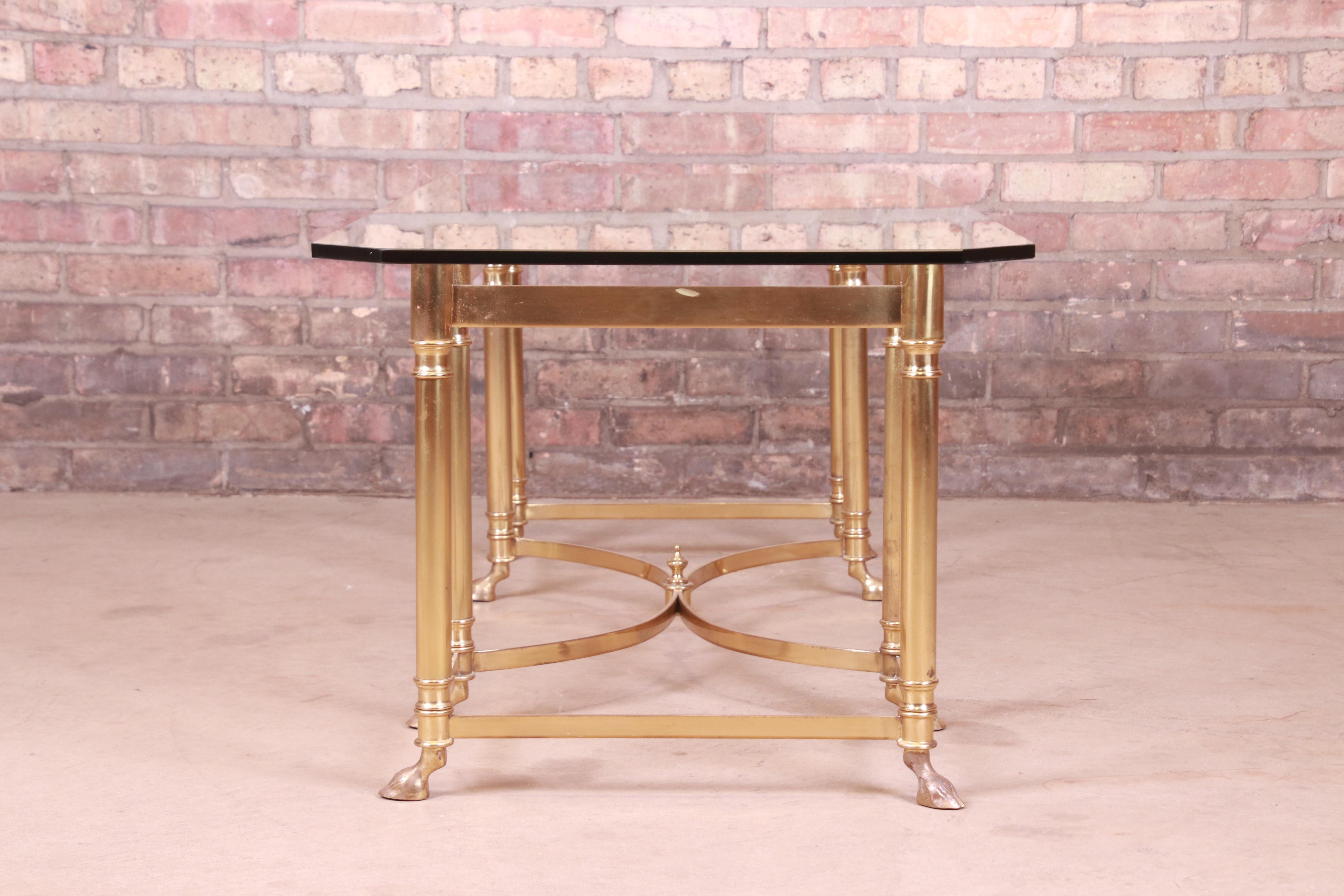 Labarge Hollywood Regency Brass and Glass Hooved Feet Cocktail Table, 1960s 4
