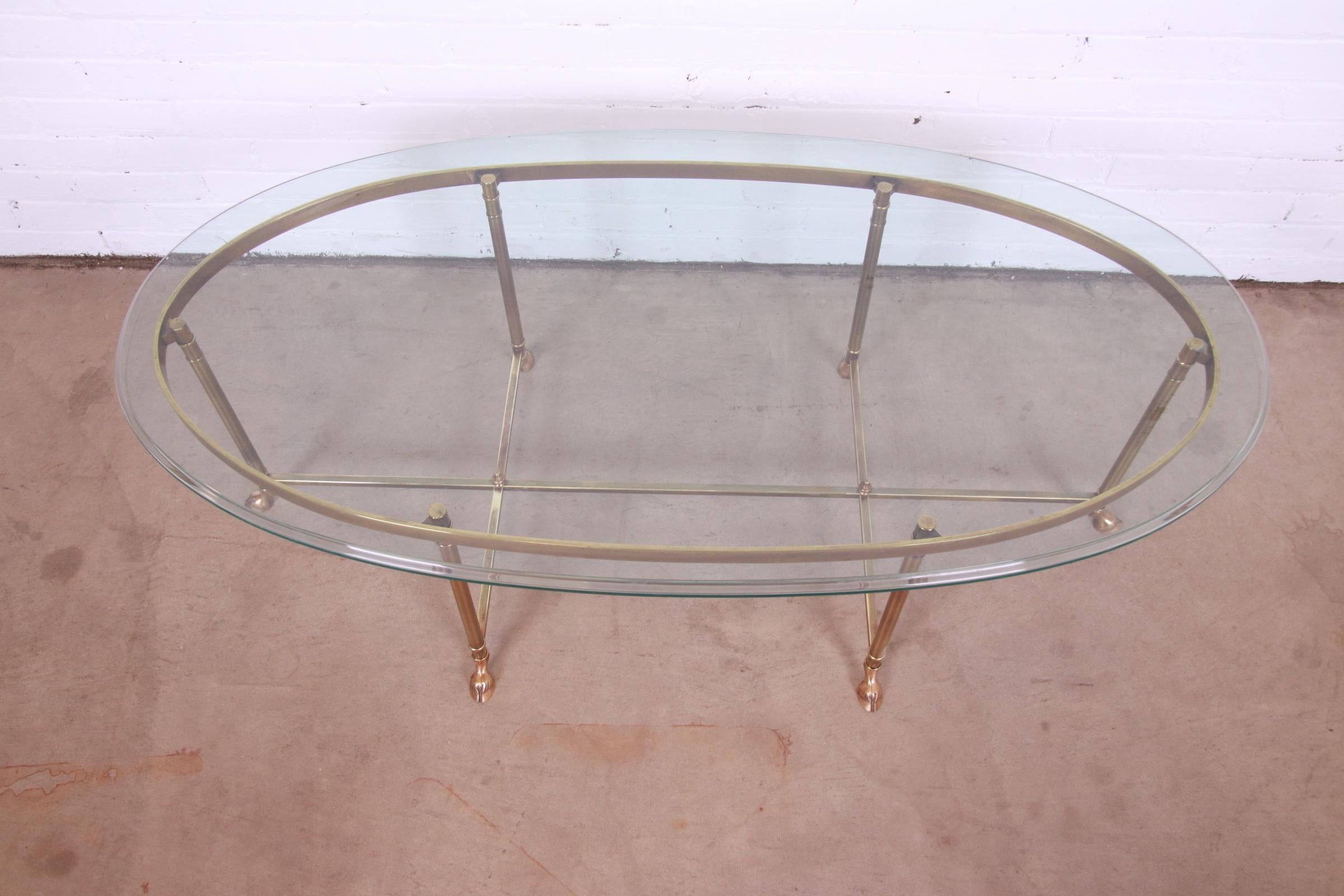 Labarge Hollywood Regency Brass and Glass Hooved Feet Cocktail Table, 1960s 5