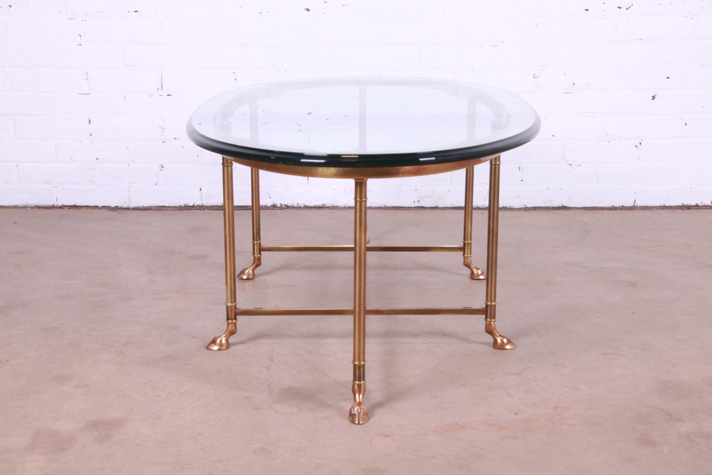 Labarge Hollywood Regency Brass and Glass Hooved Feet Cocktail Table, 1960s 6