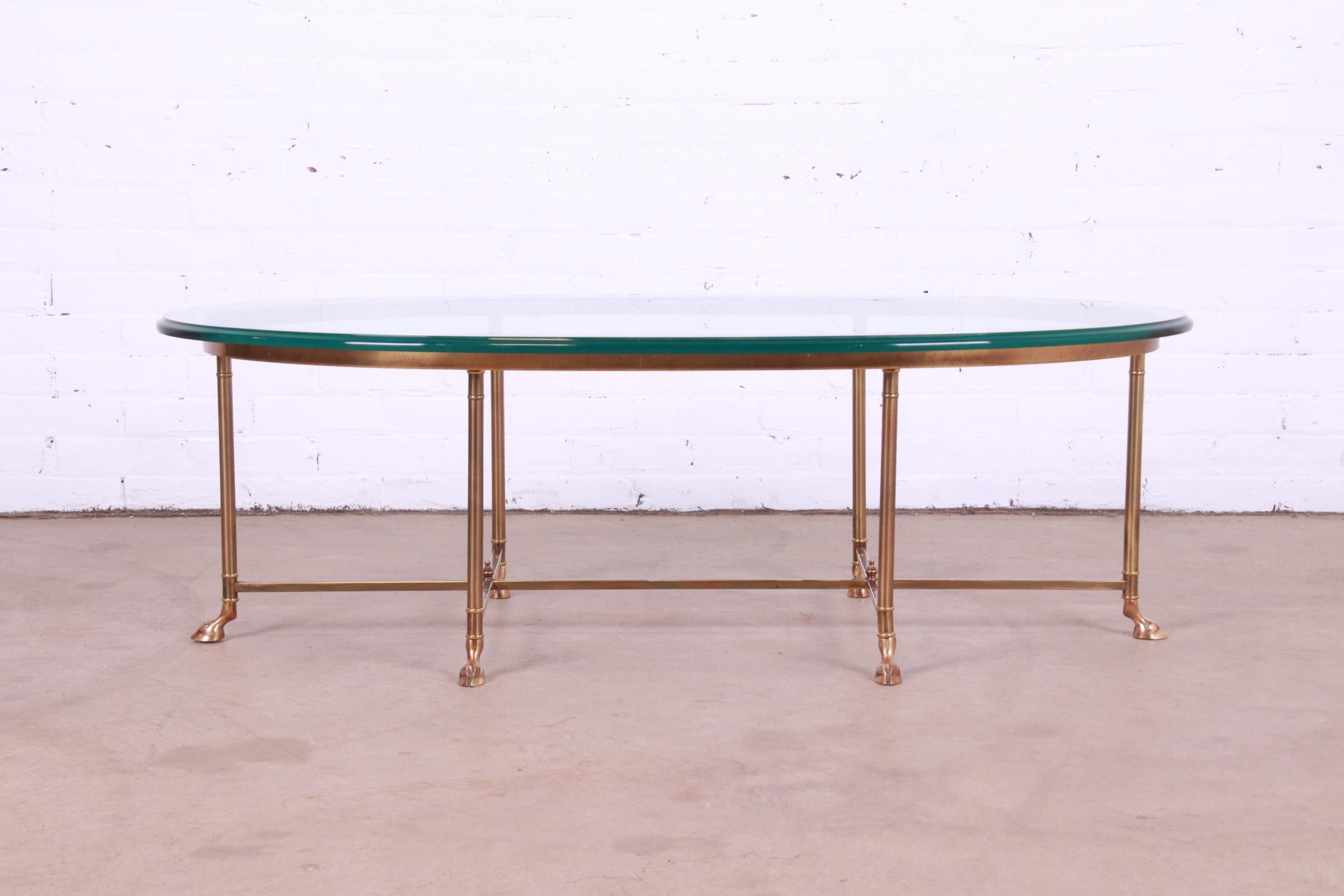 Labarge Hollywood Regency Brass and Glass Hooved Feet Cocktail Table, 1960s 8