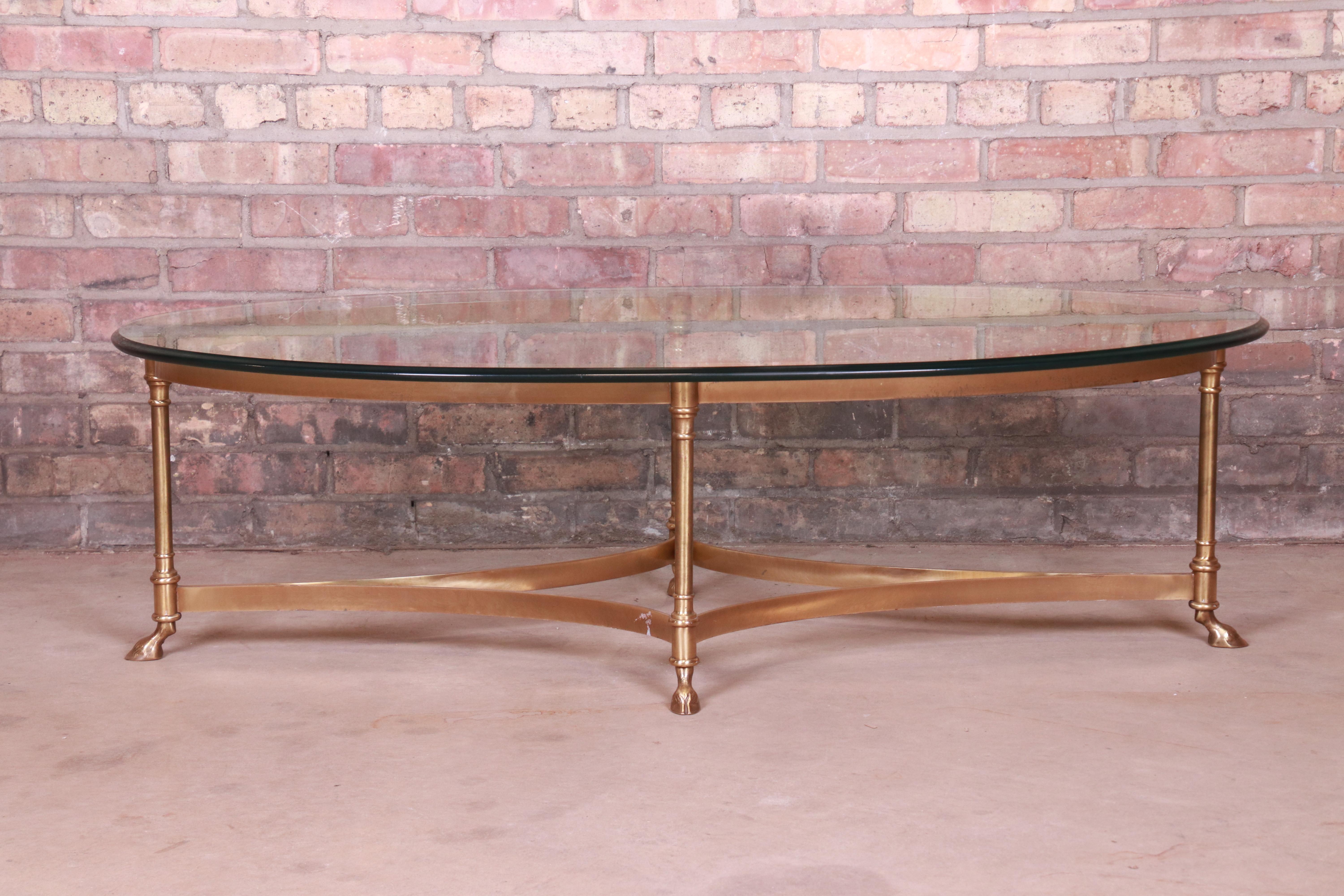 Mid-Century Modern Labarge Hollywood Regency Brass and Glass Hooved Feet Cocktail Table, 1960s
