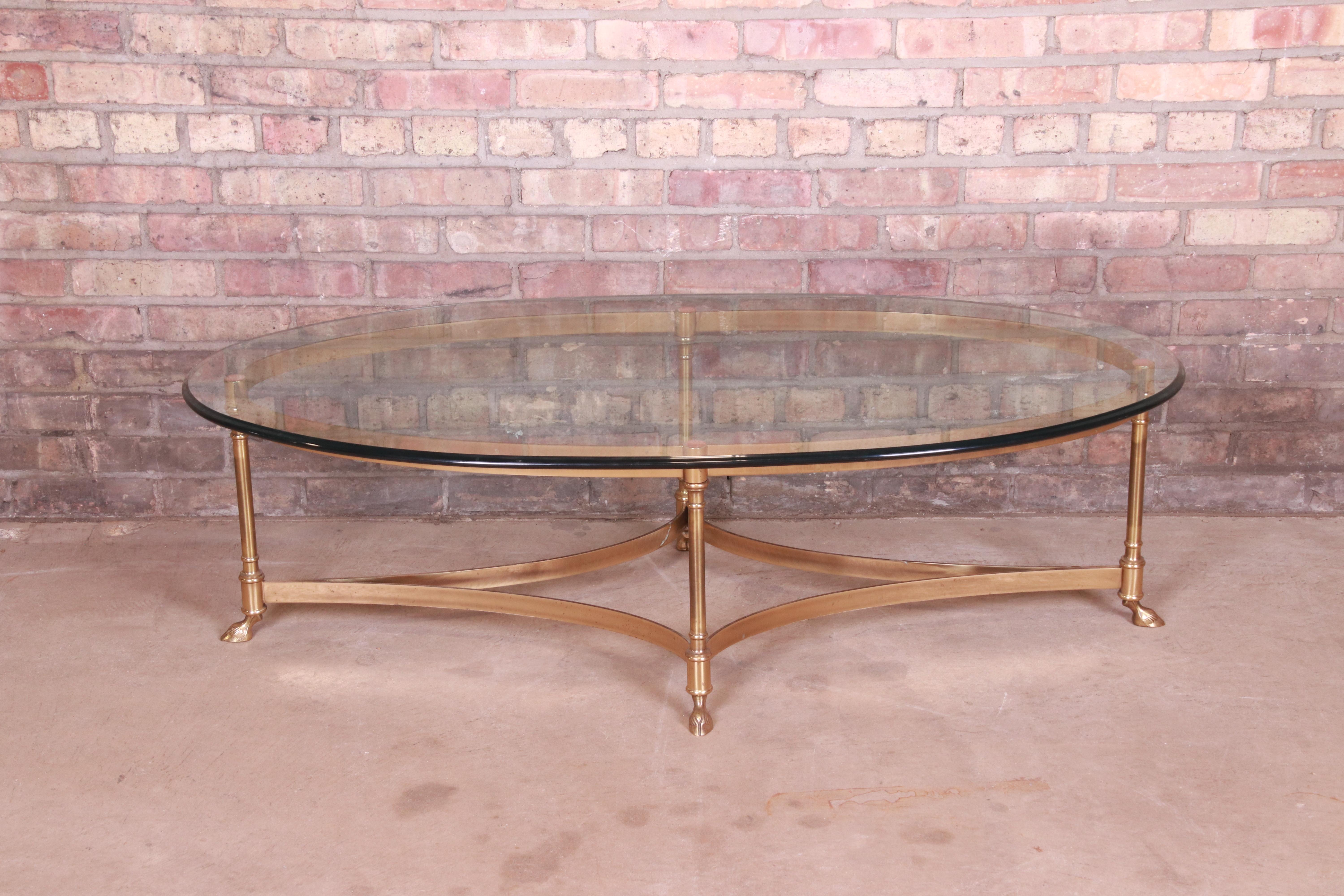 Mid-Century Modern Labarge Hollywood Regency Brass and Glass Hooved Feet Cocktail Table, 1960s