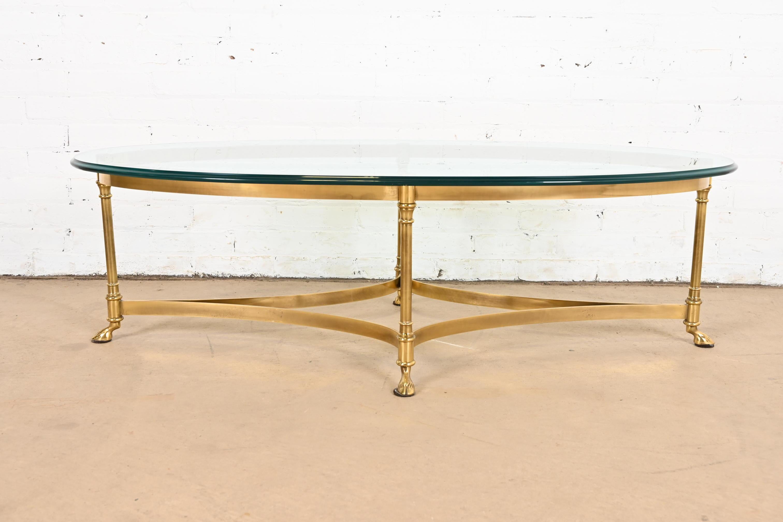American Labarge Hollywood Regency Brass and Glass Hooved Feet Cocktail Table, 1960s
