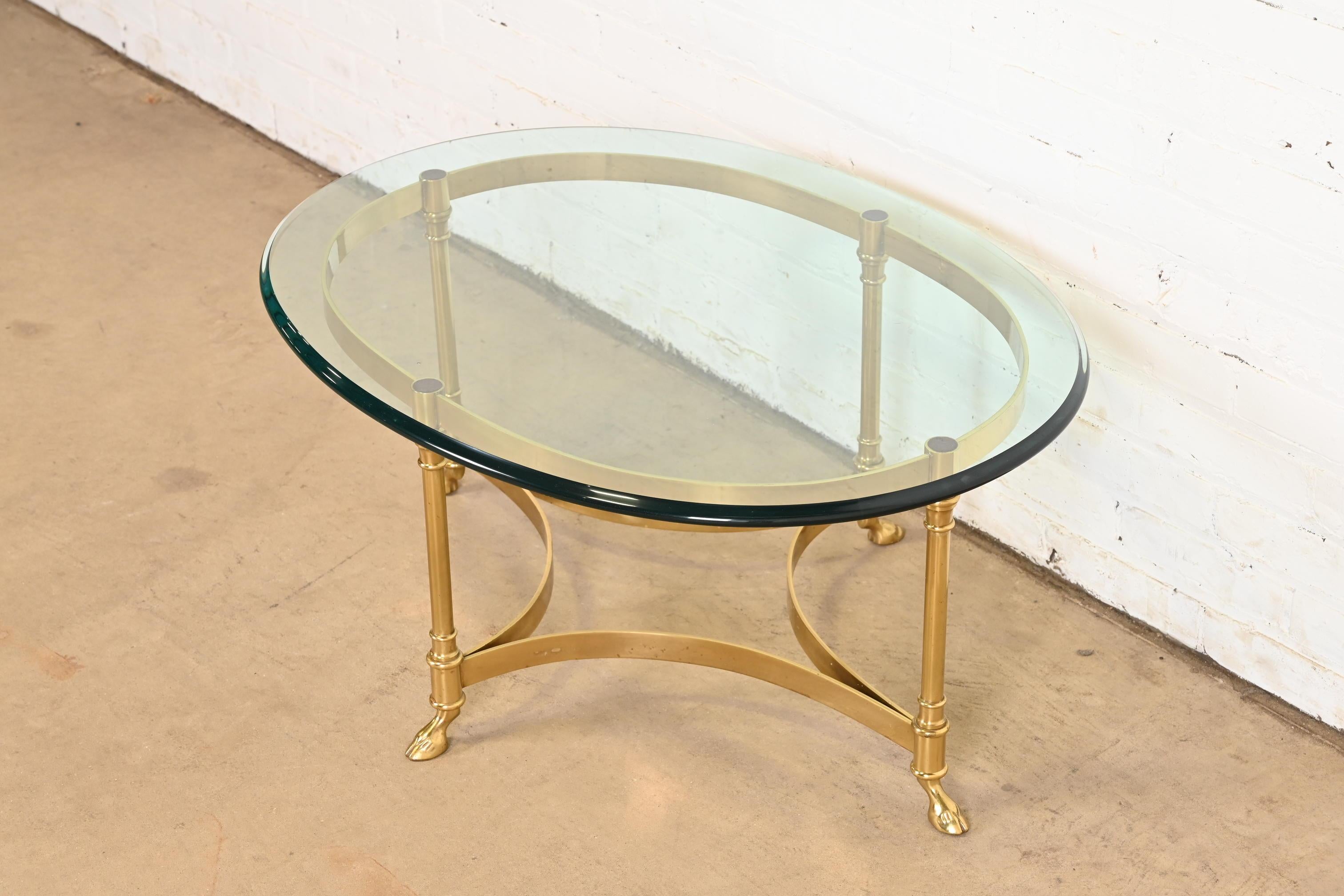 Mid-Century Modern Labarge Hollywood Regency Brass and Glass Hooved Feet Cocktail Table, 1960s